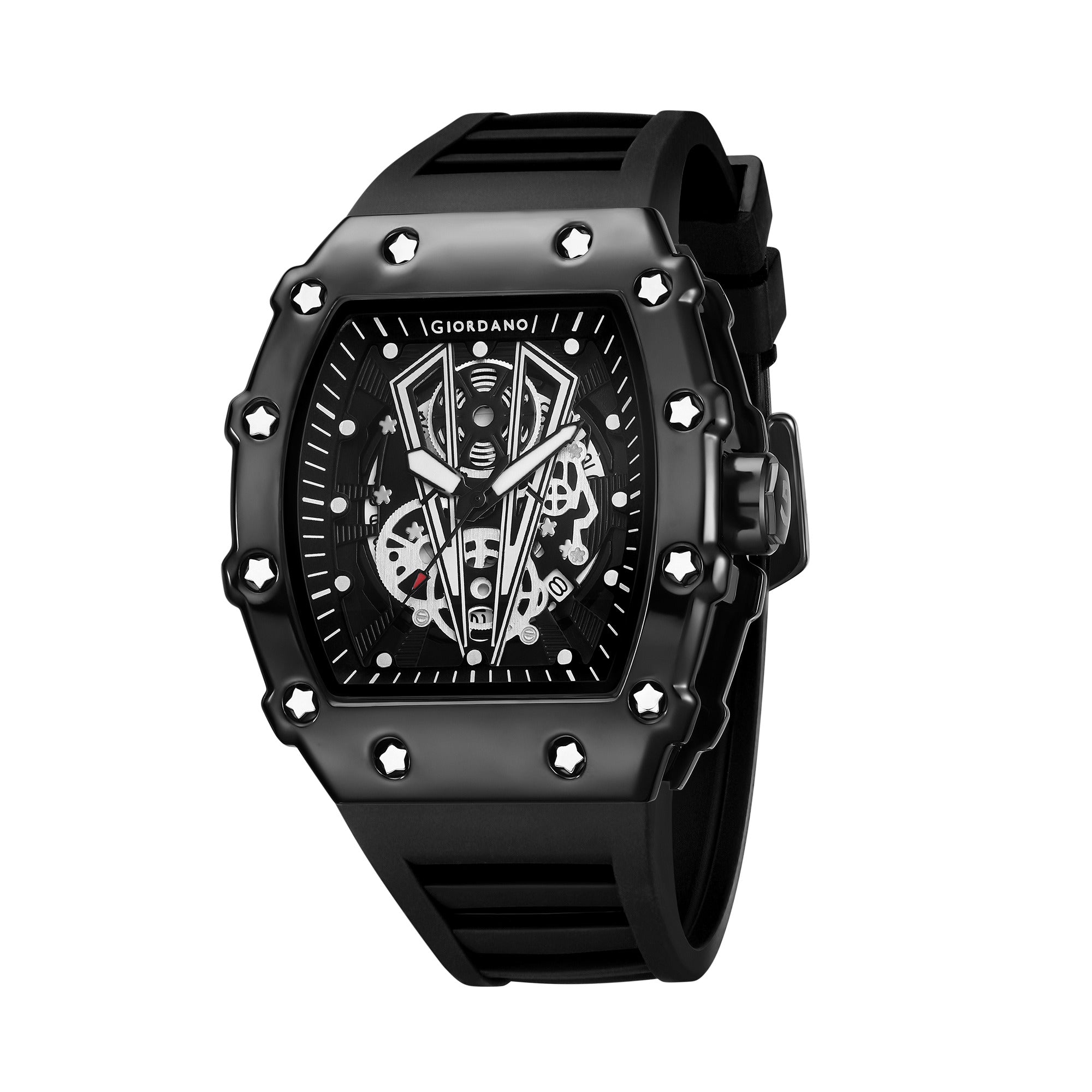 Giordano Analog Quartz Watch for Men with Skeleton Rectangle Black Dial ...