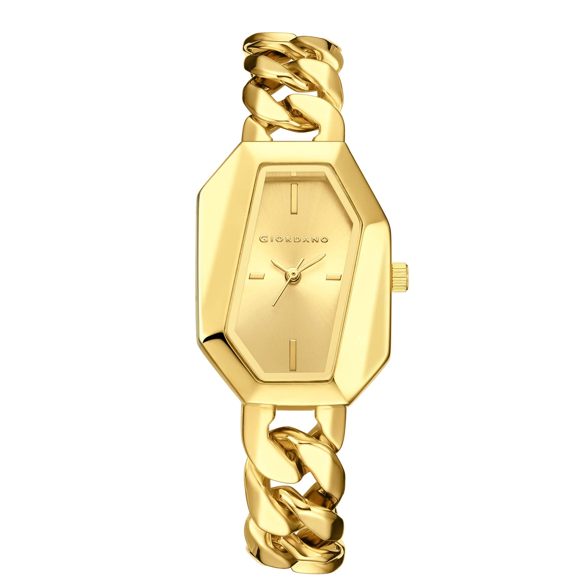 Giordano Stylish Analog Watch for Women – Hexagon Dial, Trendy Chain Link Stainless Steel Strap, Elegant Dress Timepiece | GZ-60122-33