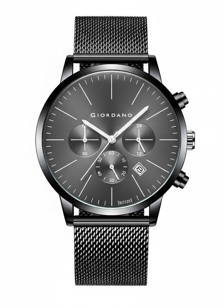 GIORDANO Formal Chronograph Watch for Men with Round Dial, Mesh Metal Strap, and Date Display - GZ-50183-11