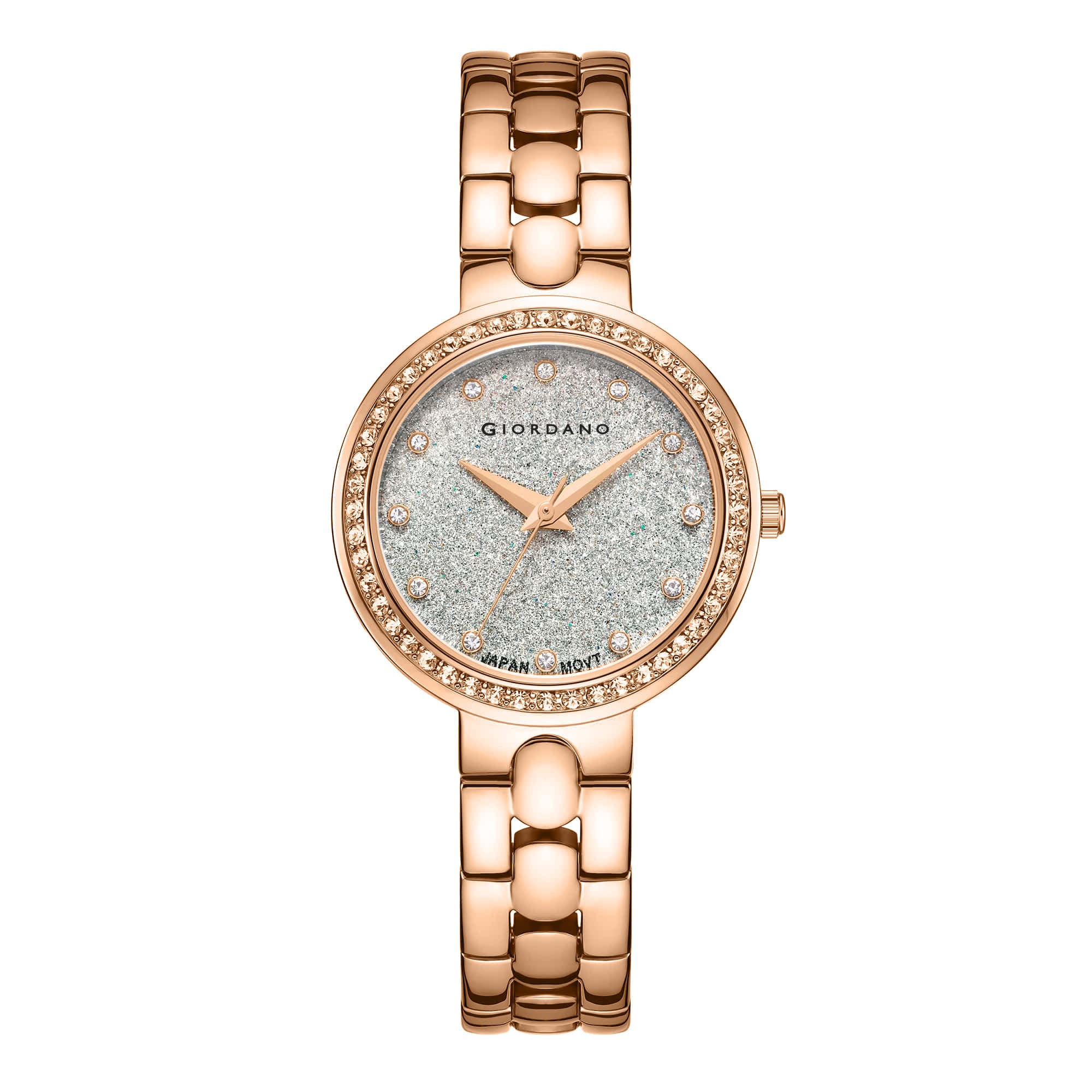 Giordano Silver Shimmer Collection Analog Watch for Women with Diamond Studded Case, Shimmer Dial and Stylish Stainless Steel Strap A2068-44