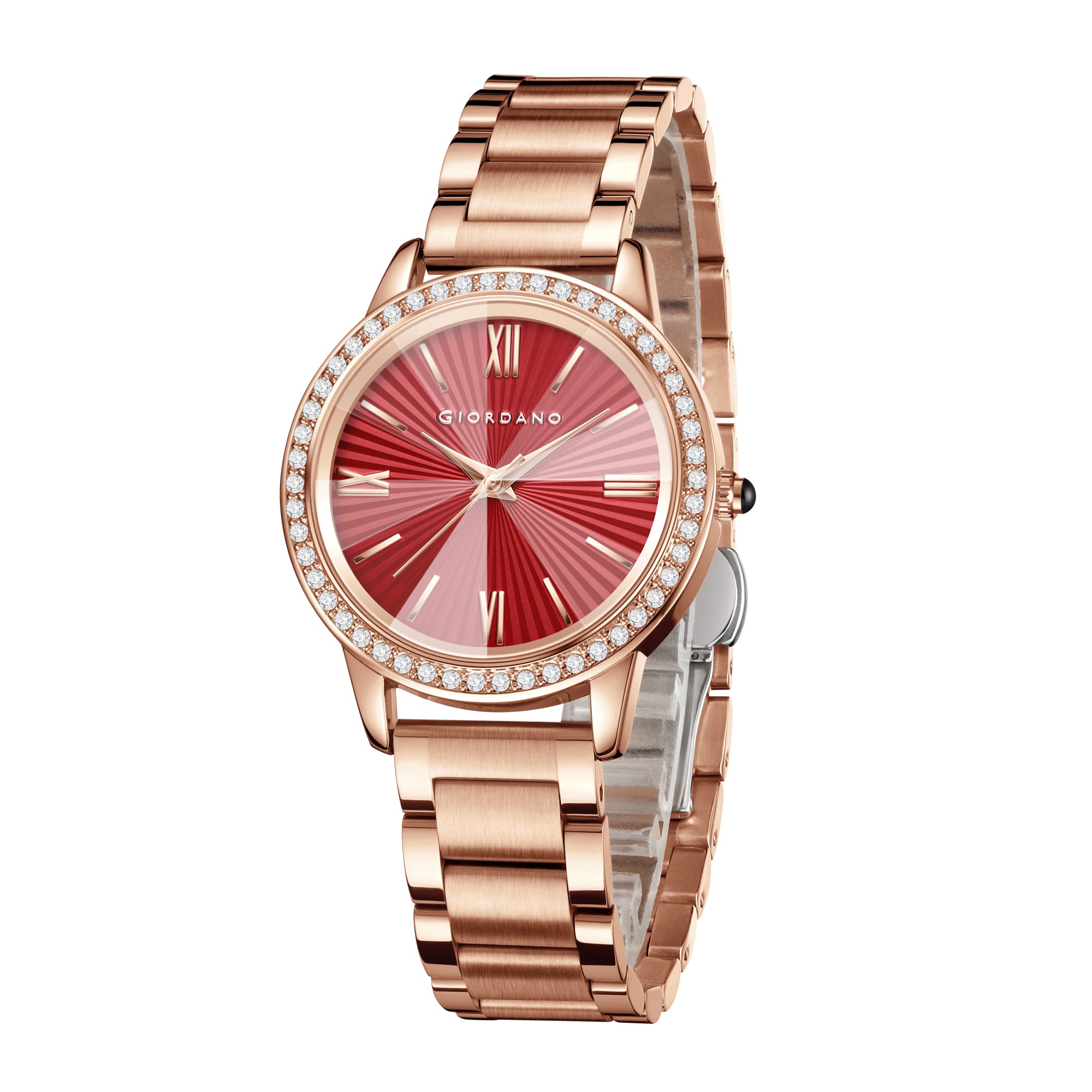 Giordano classic Watch for Women with Round Diamond Cut Glass Dial, Elegant Stainless Steel Strap with Quartz Movement | GZ-60118-22