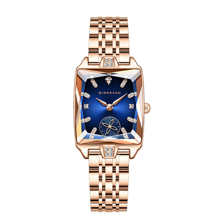 Giordano Analog Watch For Women - Rectangular Dial, Crystal Hour Markers And Rose Gold Stainless Steel Strap GZ-60102-22