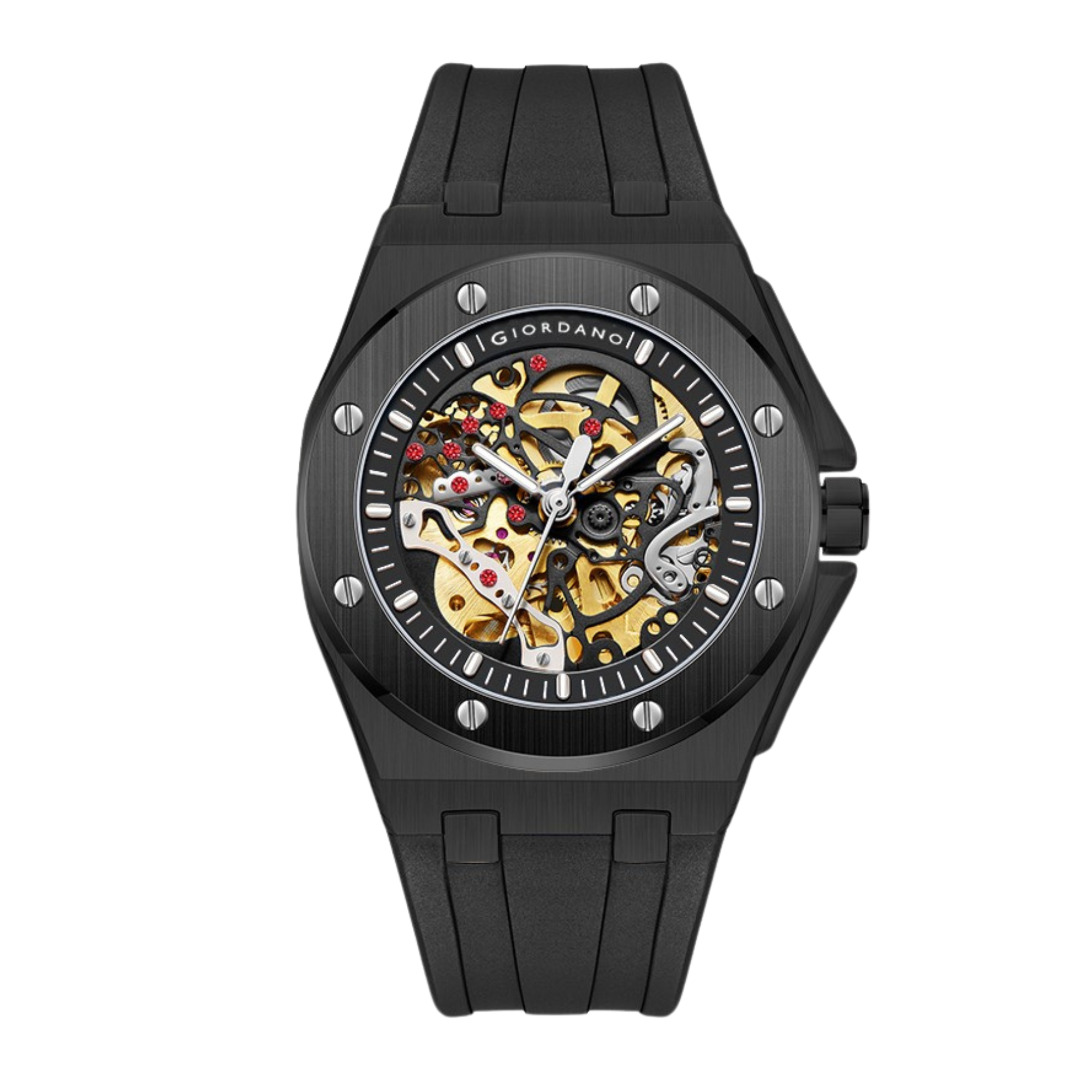 Giordano Automatic Watch for Men – Mechanical Skeleton Dial,Transparent Gear Display, Silicon Strap | GZ-50129-01