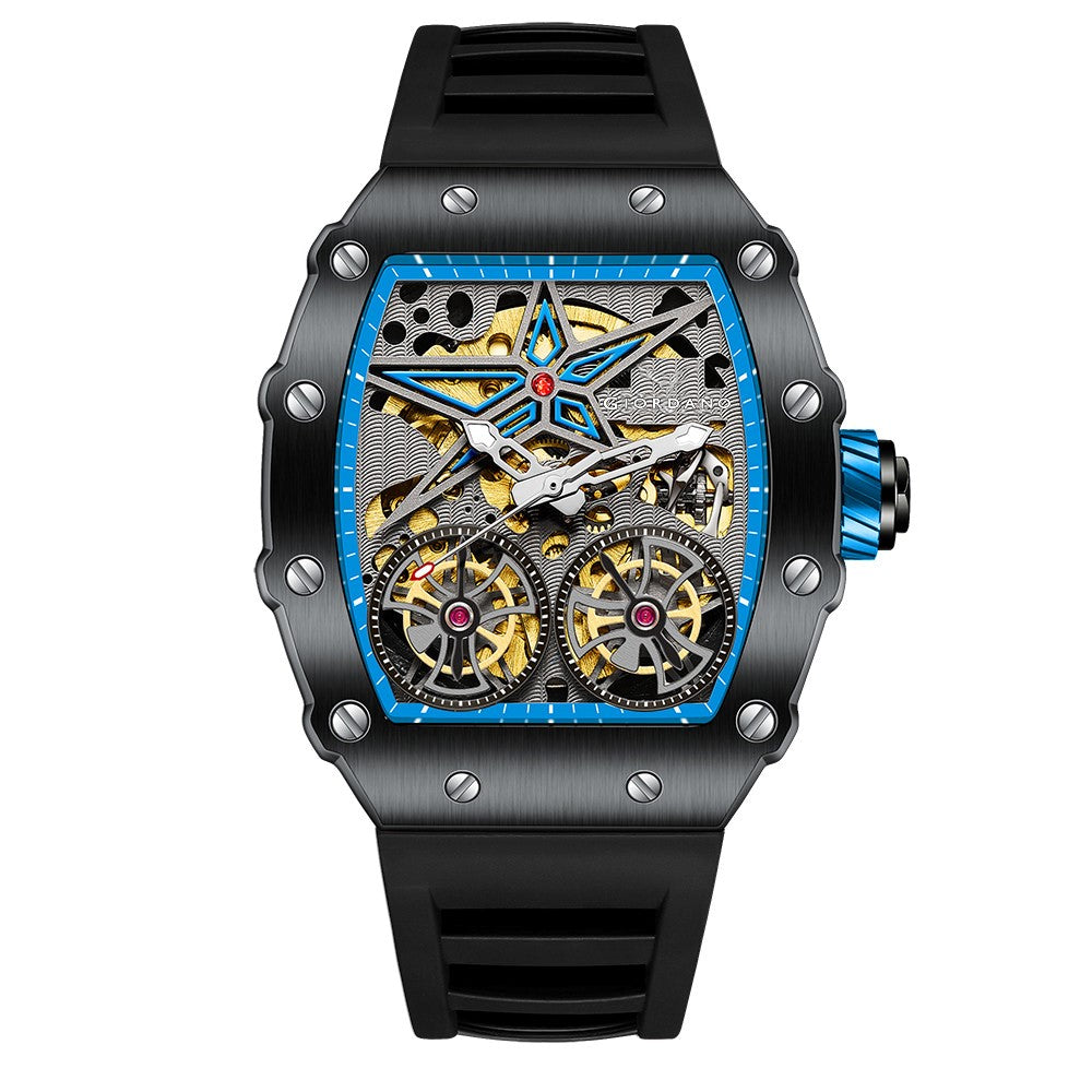 Giordano Luxury Automatic Watch for Men – Mechanical Skeleton Dial, Dual Gear Display,Silicon Strap | GZ-50128-01