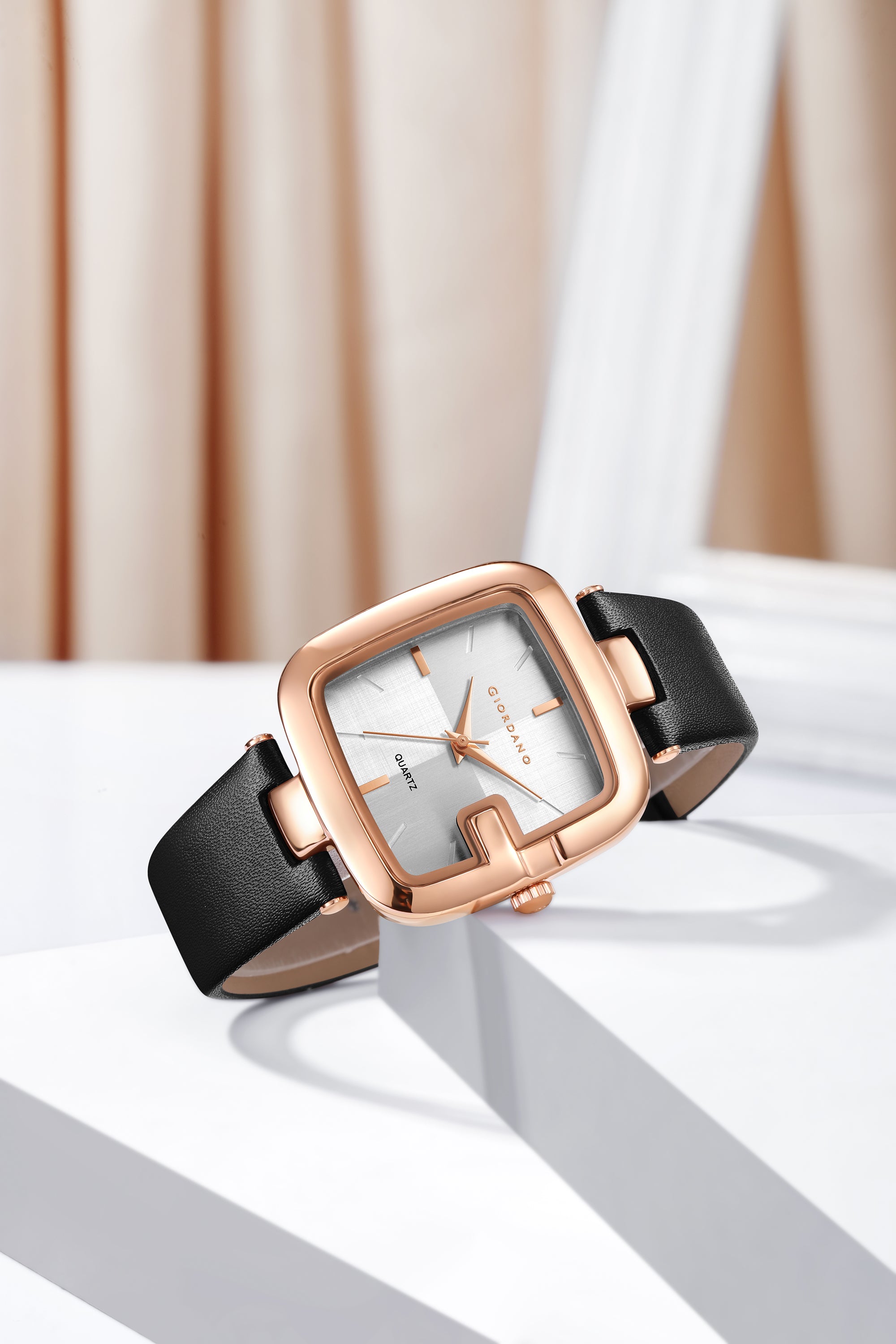 Giordano Square Dial Watch for women with leather strap and Premium Quartz moevment-GZ-60089-01