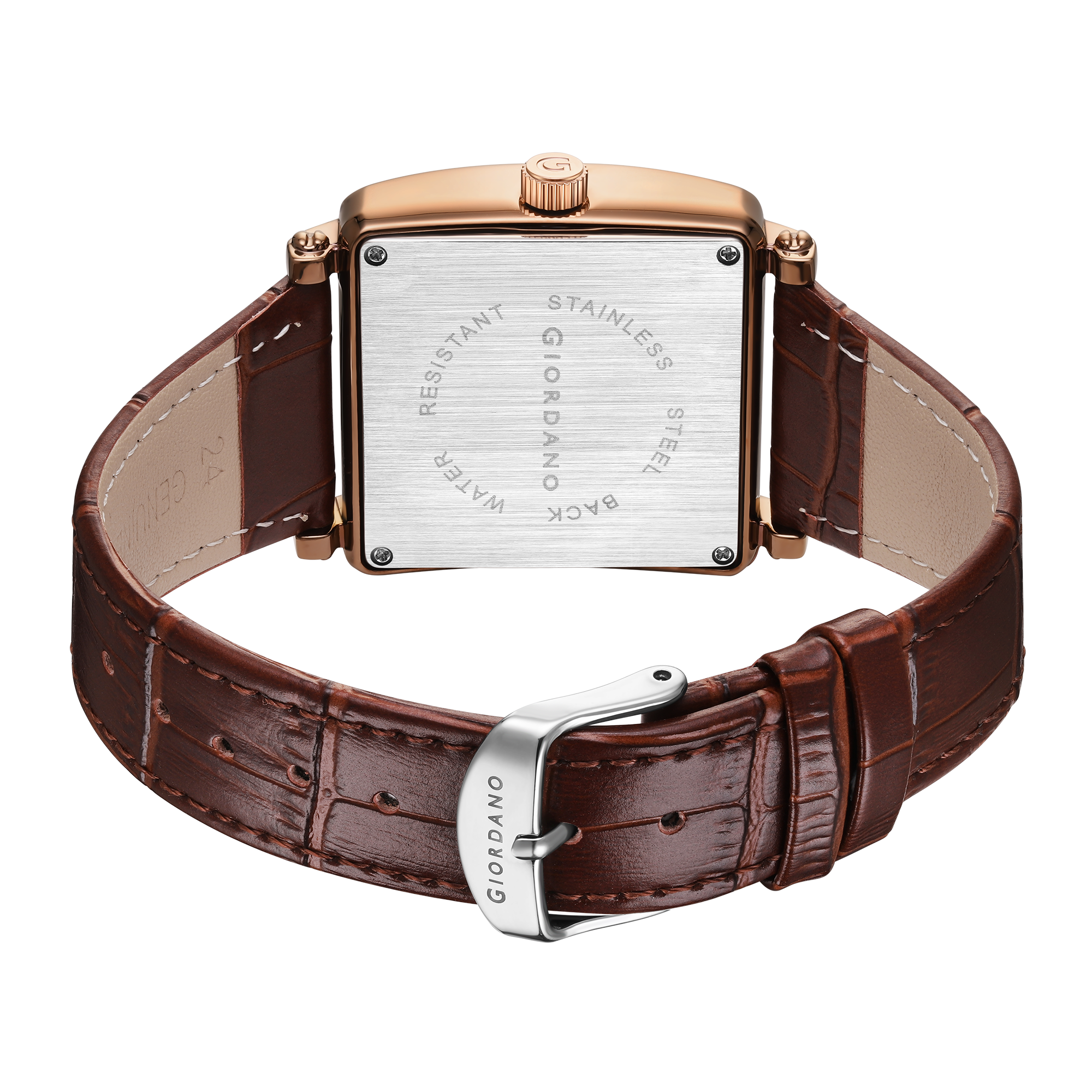 Giordano Elegant Watch for women Crystal-Studded Square Dial,  Leather Band,  Roman Numeral Dial-GZ-60091-03