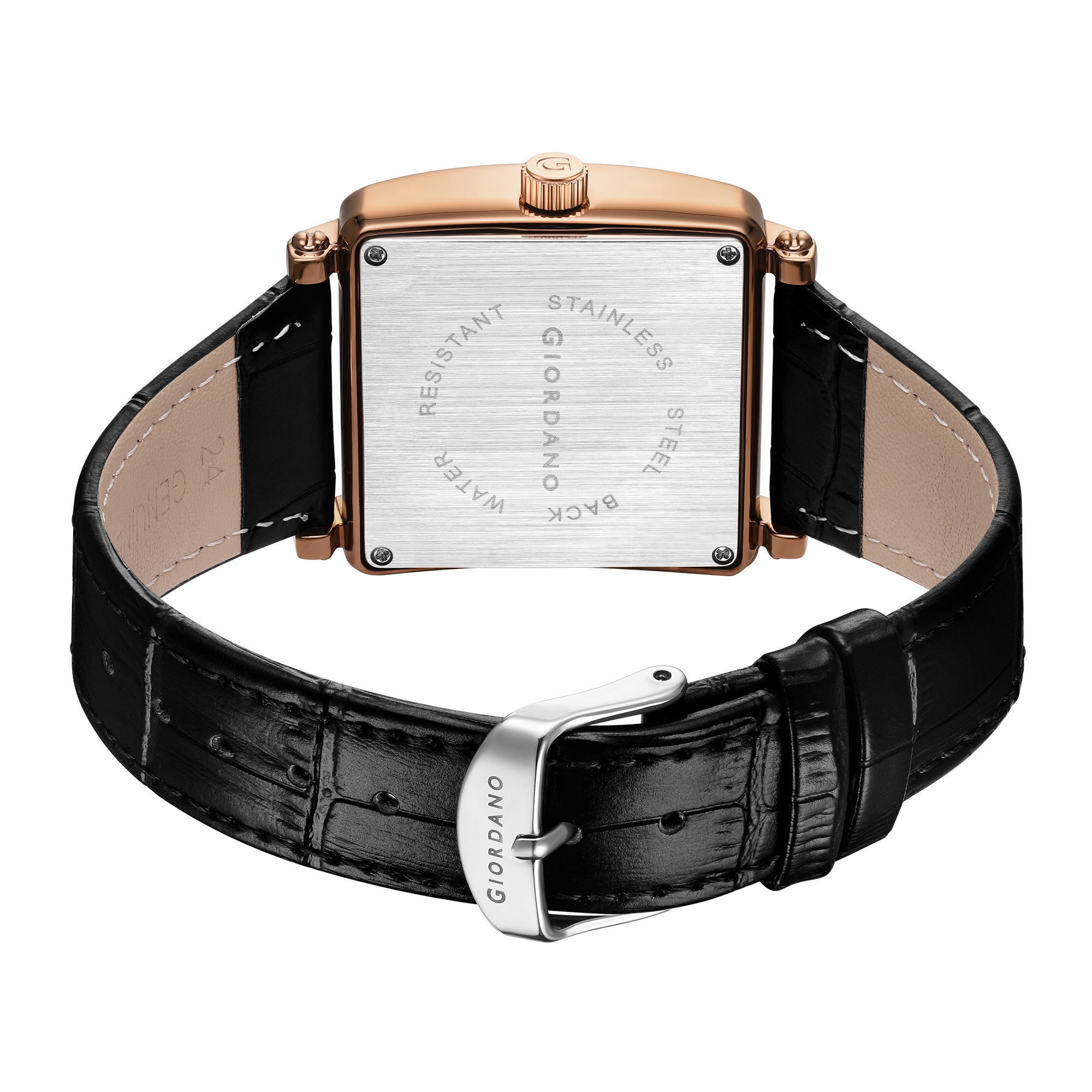 Giordano Elegant Watch for women Crystal-Studded Square Dial,  Leather Band,  Roman Numeral Dial-GZ-60091-01