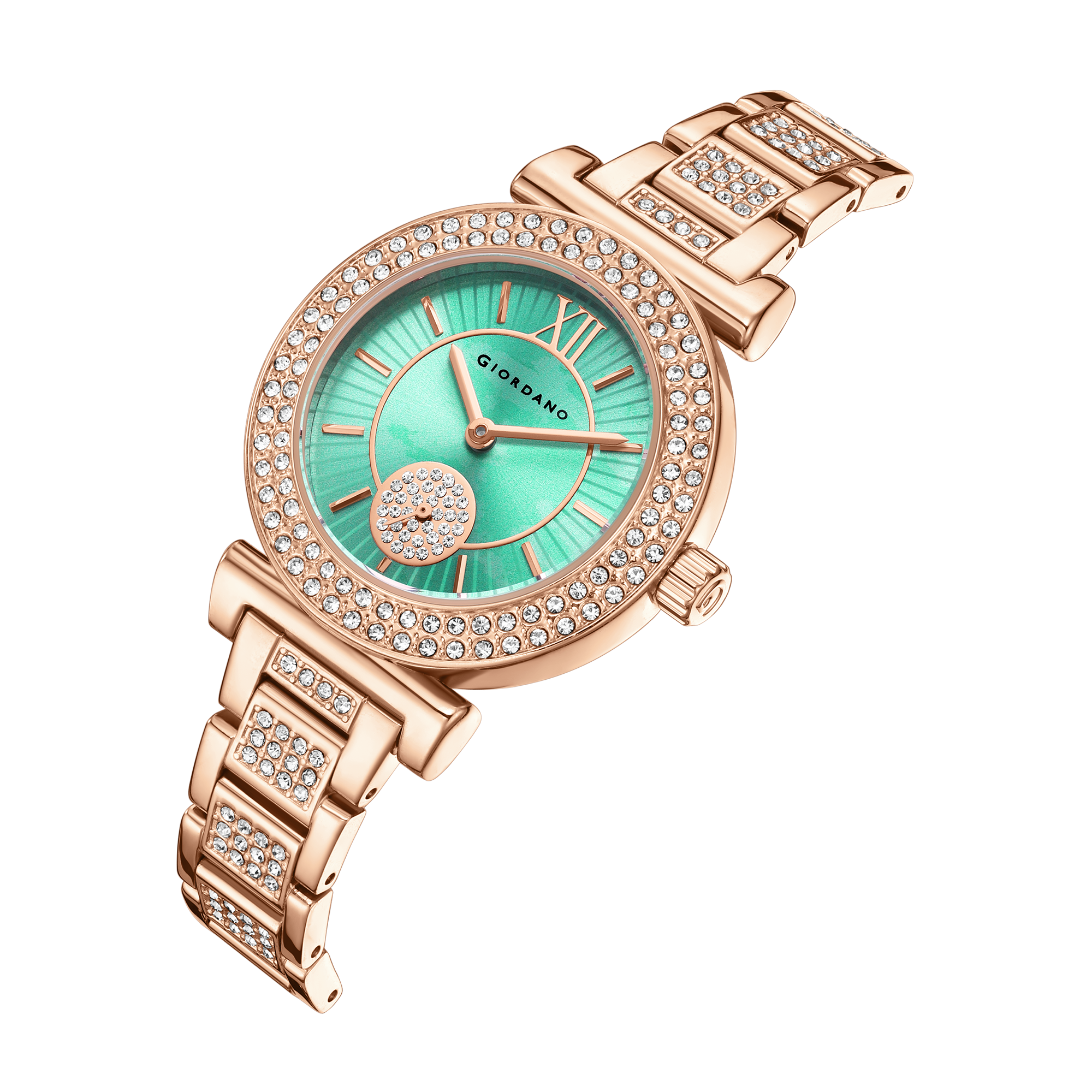 Giordano Luxury Analog Watch for Women - Elegant Crystal Design with sub dial and Diamond Studed statinless Steel Strap | GZ-60086-33