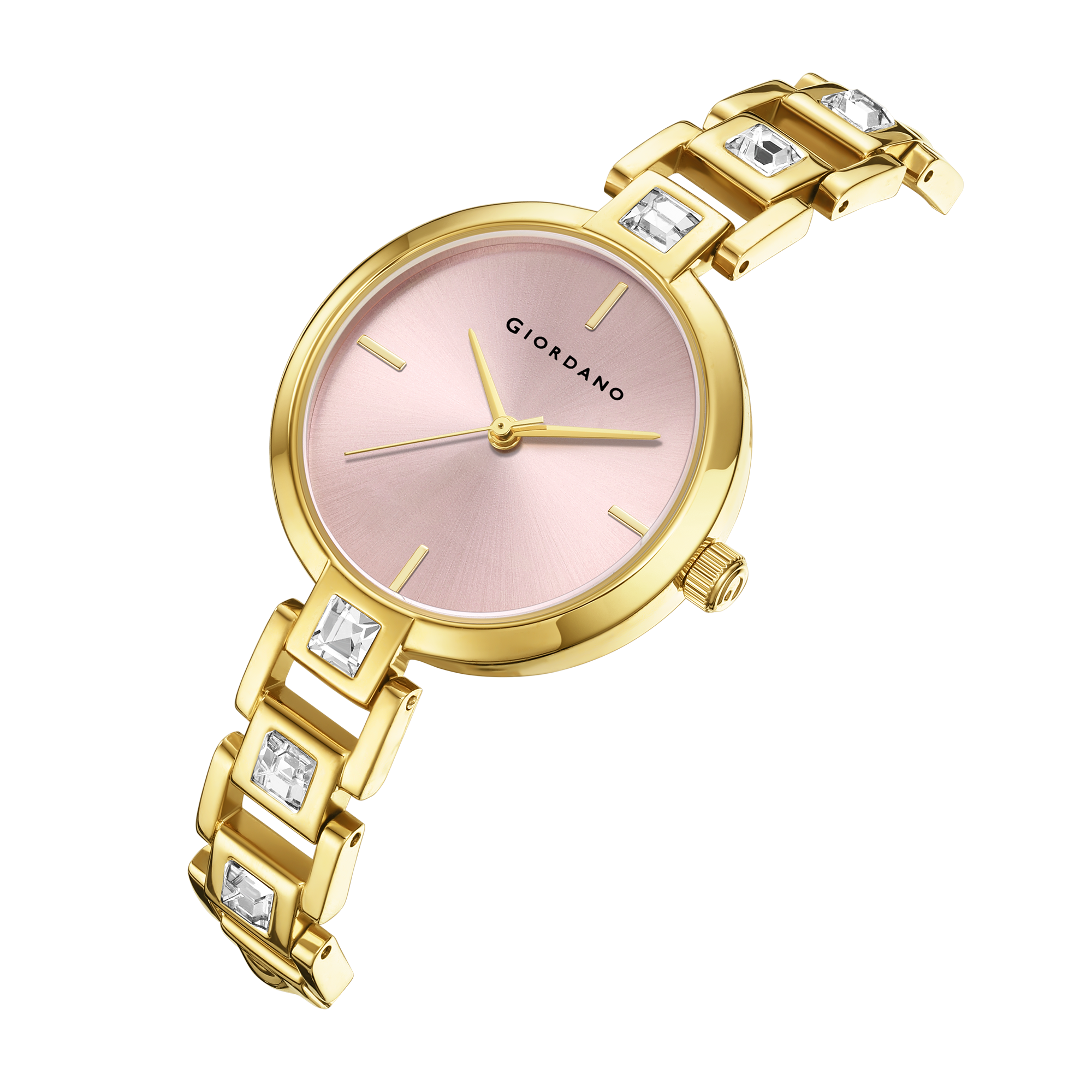 Giordano Luxury Watch for Women – Sleek Dial with Gold Accents and Two-Tone Stone Studded Stainless Steel Strap | GZ-60088-22