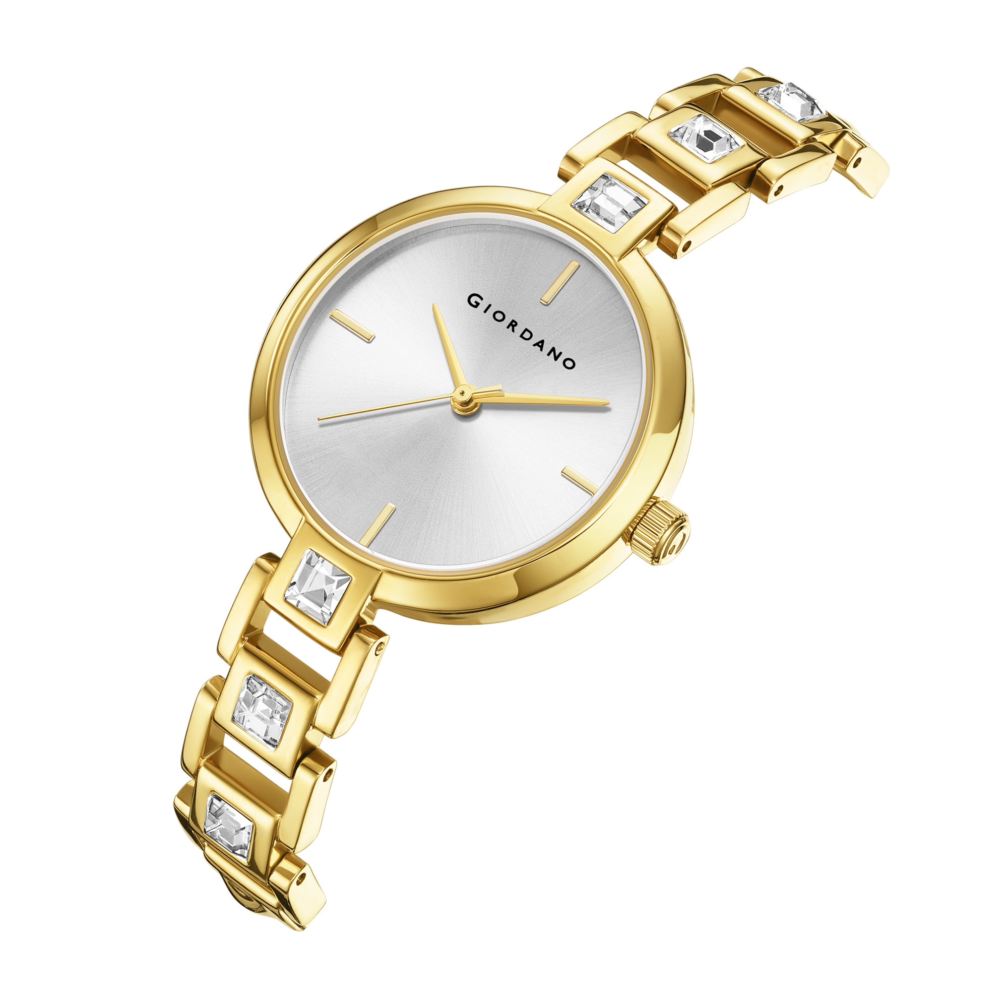 Giordano Luxury Watch for Women – Sleek Dial with Gold Accents and Two-Tone Stone Studded Stainless Steel Strap | GZ-60088-44