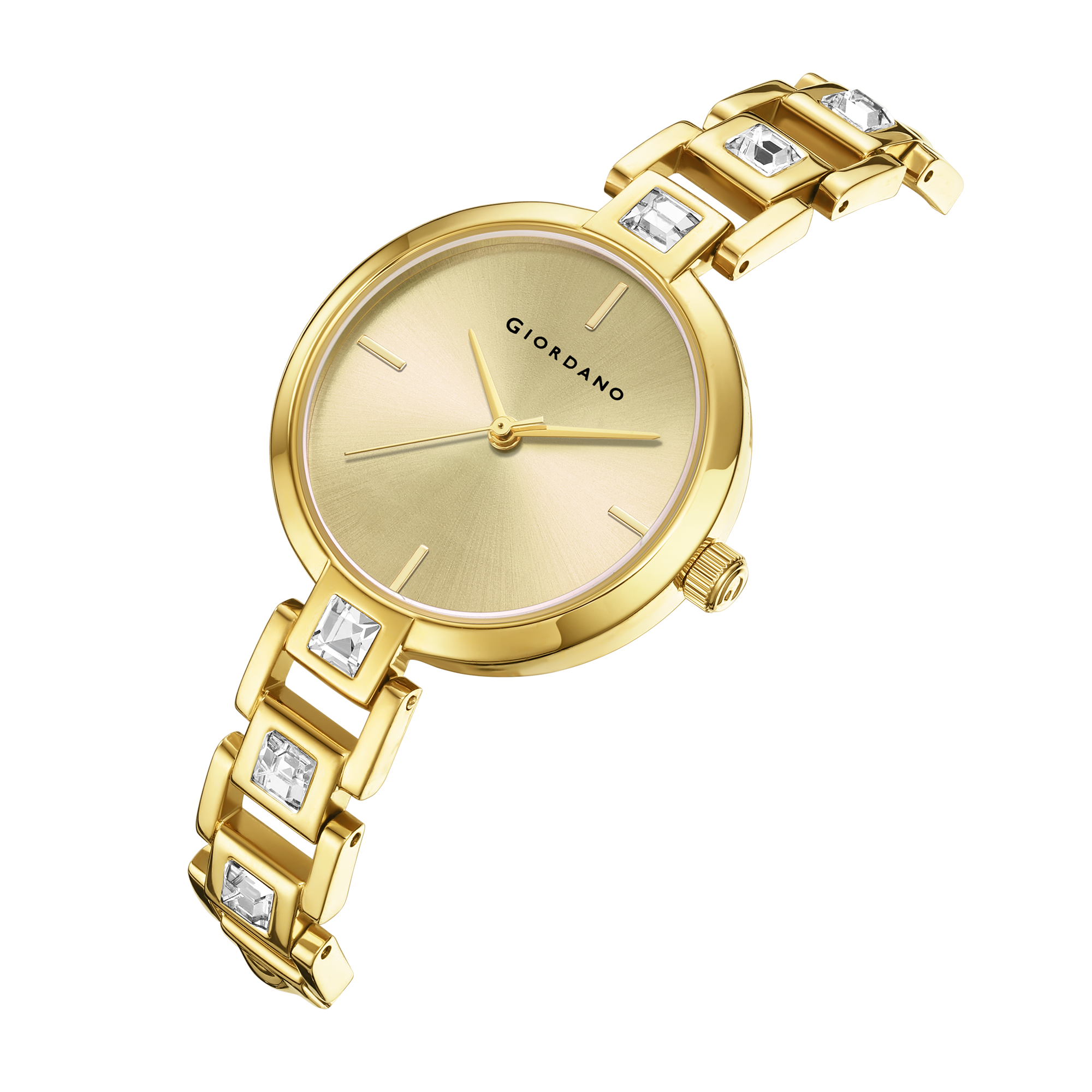 Giordano Luxury Watch for Women – Sleek Dial with Gold Accents and Two-Tone Stone Studded Stainless Steel Strap | GZ-60088-33