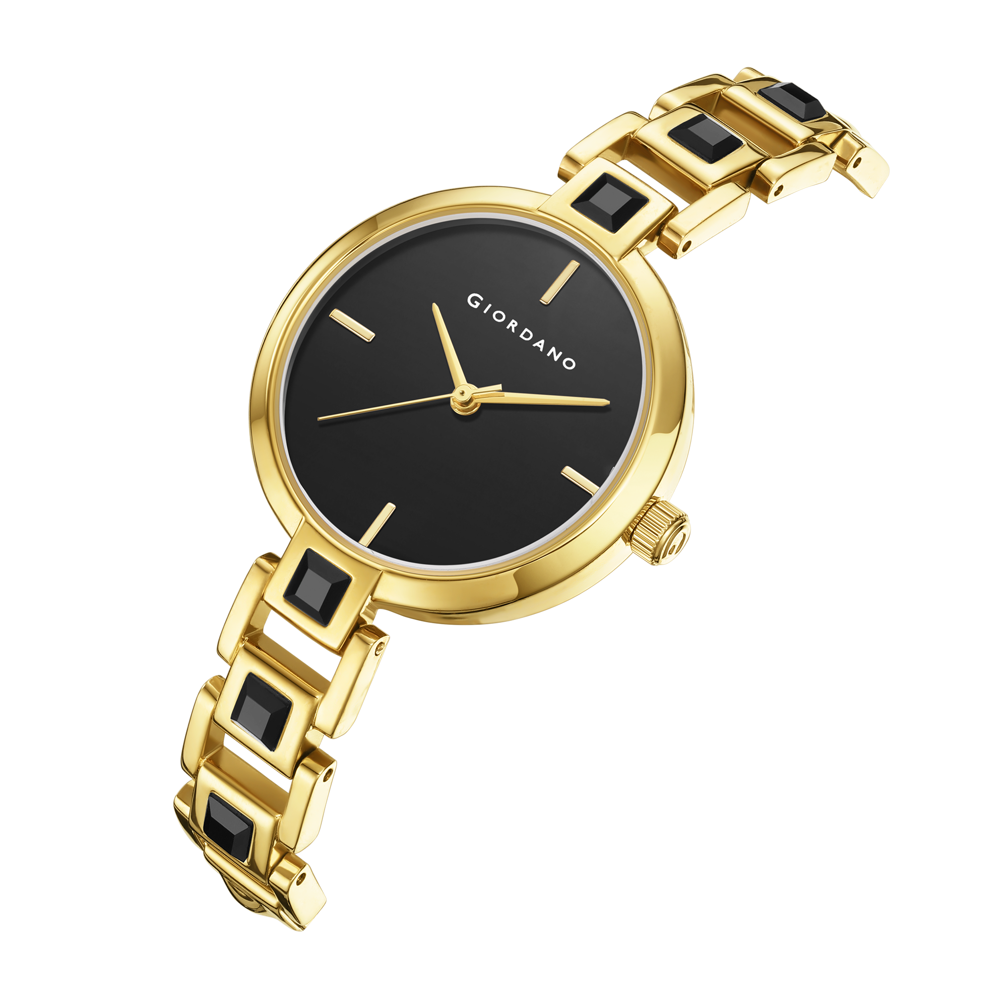 Giordano Luxury Watch for Women – Sleek Dial with Gold Accents and Two-Tone Stone Studded Stainless Steel Strap | GZ-60088-11
