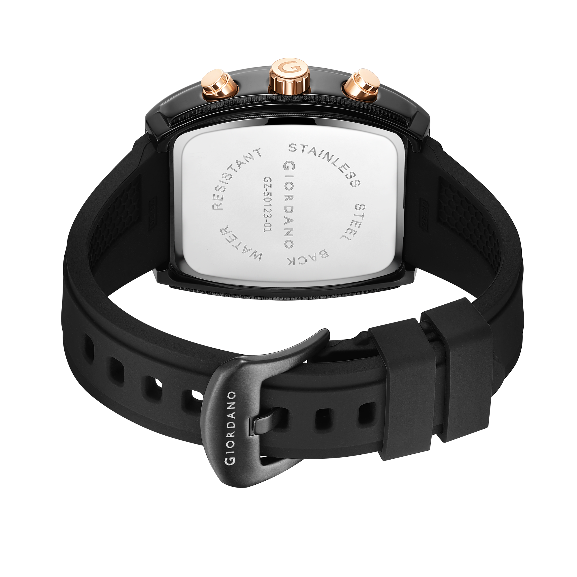 Giordano Black  Square Dial Multifuncational Watch for Men with Stylish Design, Waterproof, Date Display & Silicone Strap GZ-50123-01