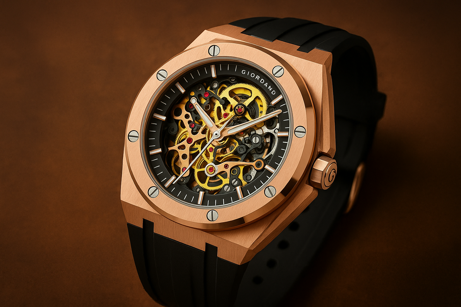 Giordano Automatic Watch for Men – Mechanical Skeleton Dial,Transparent Gear Display, Silicon Strap | GZ-50129-02