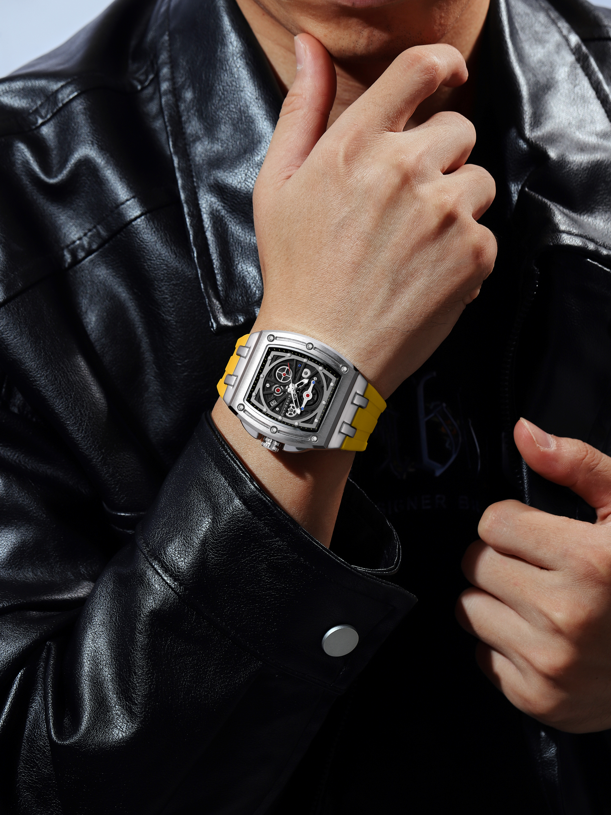 Giordano Sqaure Analog Casual Sporty Watch for Men – Mechanical-Inspired Dial, Date Display, Quartz Movement and Comfortable Silicone Strap | GZ-50151-04