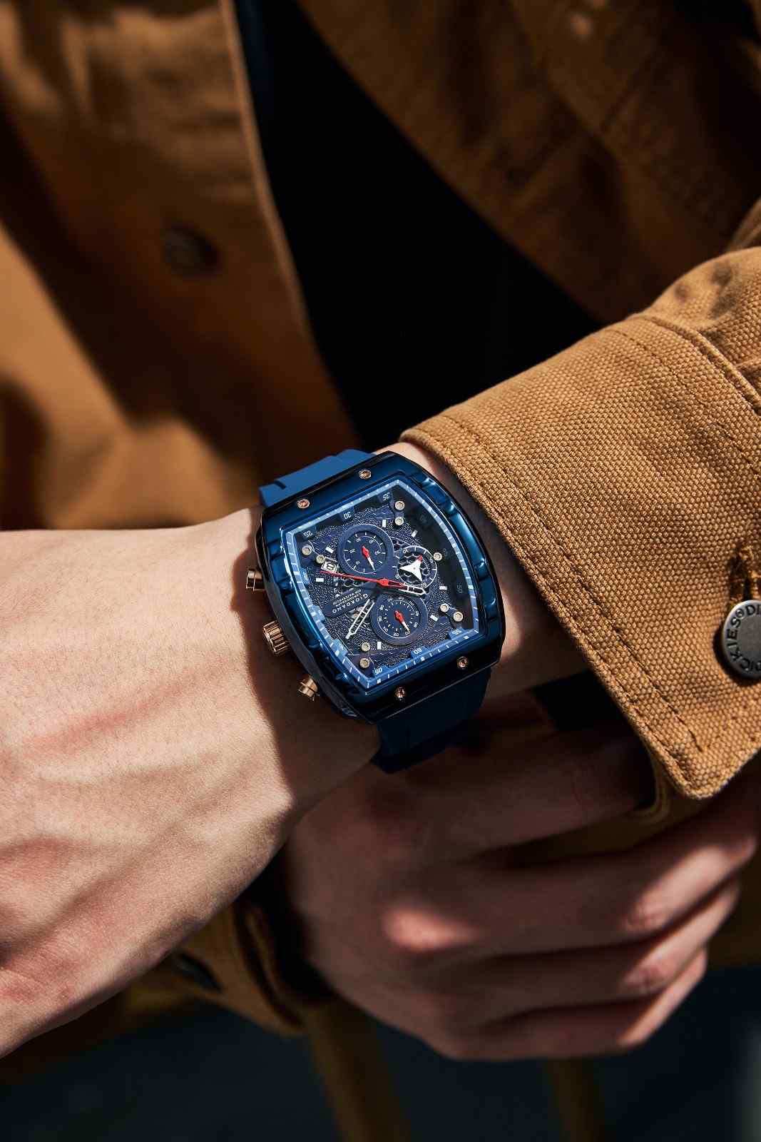 Giordano Blue Square Dial Multifuncational Watch for Men with Stylish Design, Waterproof, Date Display & Silicone Strap GZ-50123-04