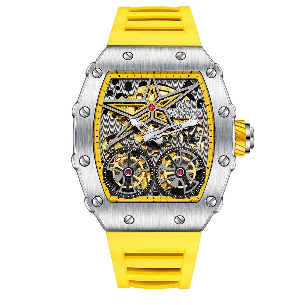 Giordano Luxury Automatic Watch for Men – Mechanical Skeleton Dial, Dual Gear Display,Silicon Strap | GZ-50128-03