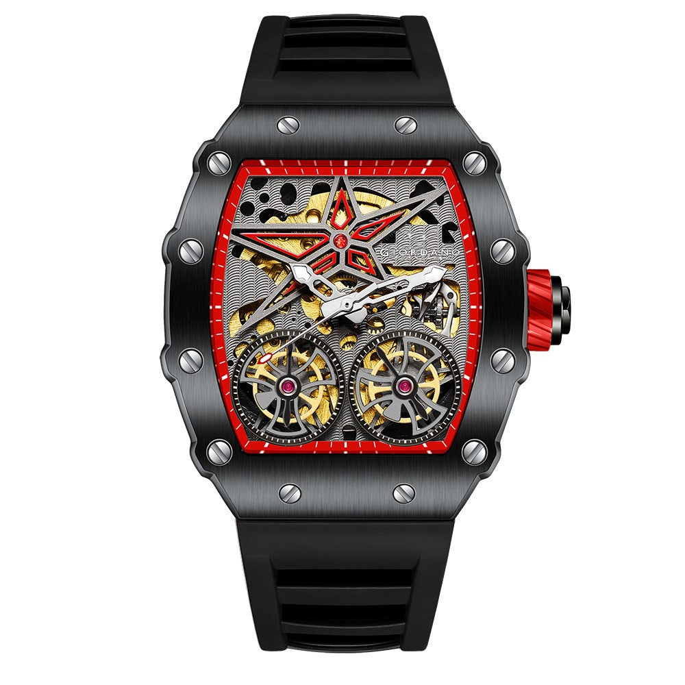 Giordano Luxury Automatic Watch for Men – Mechanical Skeleton Dial, Dual Gear Display,Silicon Strap | GZ-50128-02
