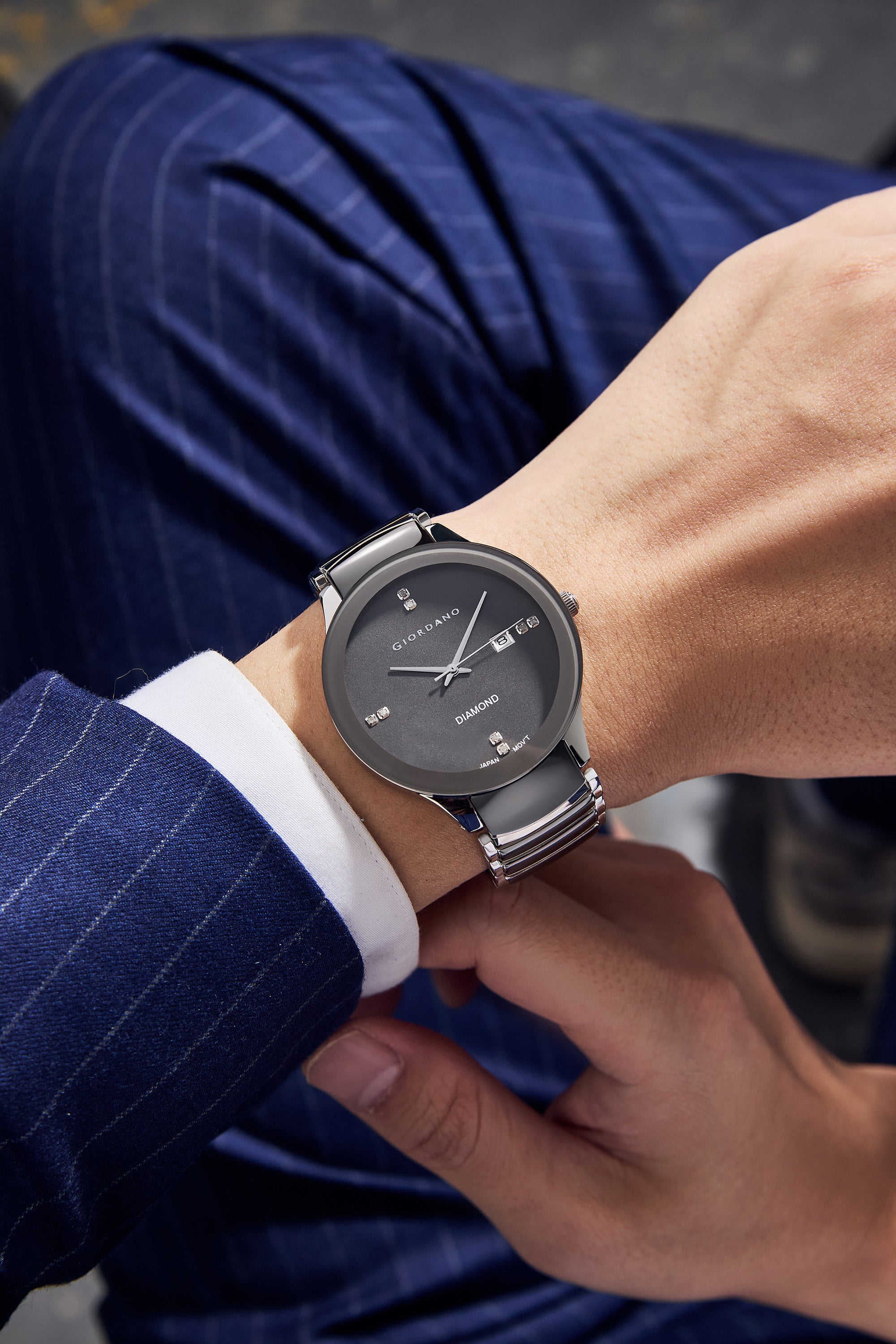 Giordano Classic Analog Watch for Men with Diamond Accents and Stainless Steel Strap GZ-50102-22