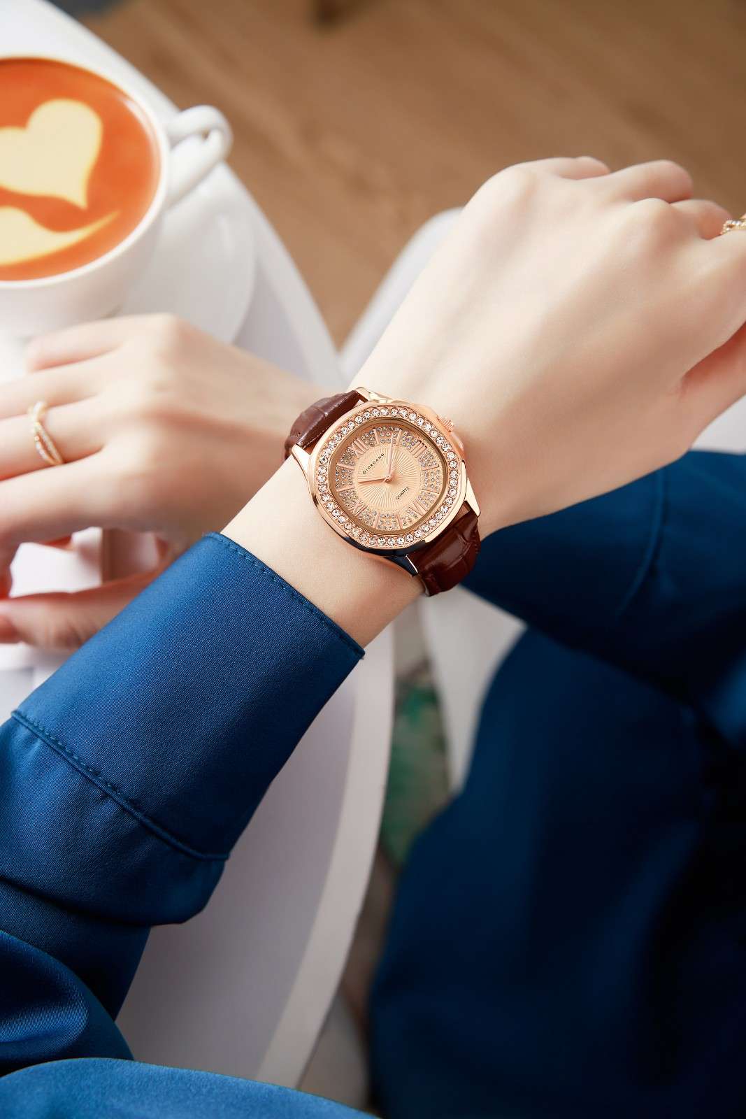 Giordano Luxury Analog Watch for Women with Crystal-Studded Bezel & Leather Strap – Octagonal Case, Elegant Quartz Wristwatch GZ-60141-22