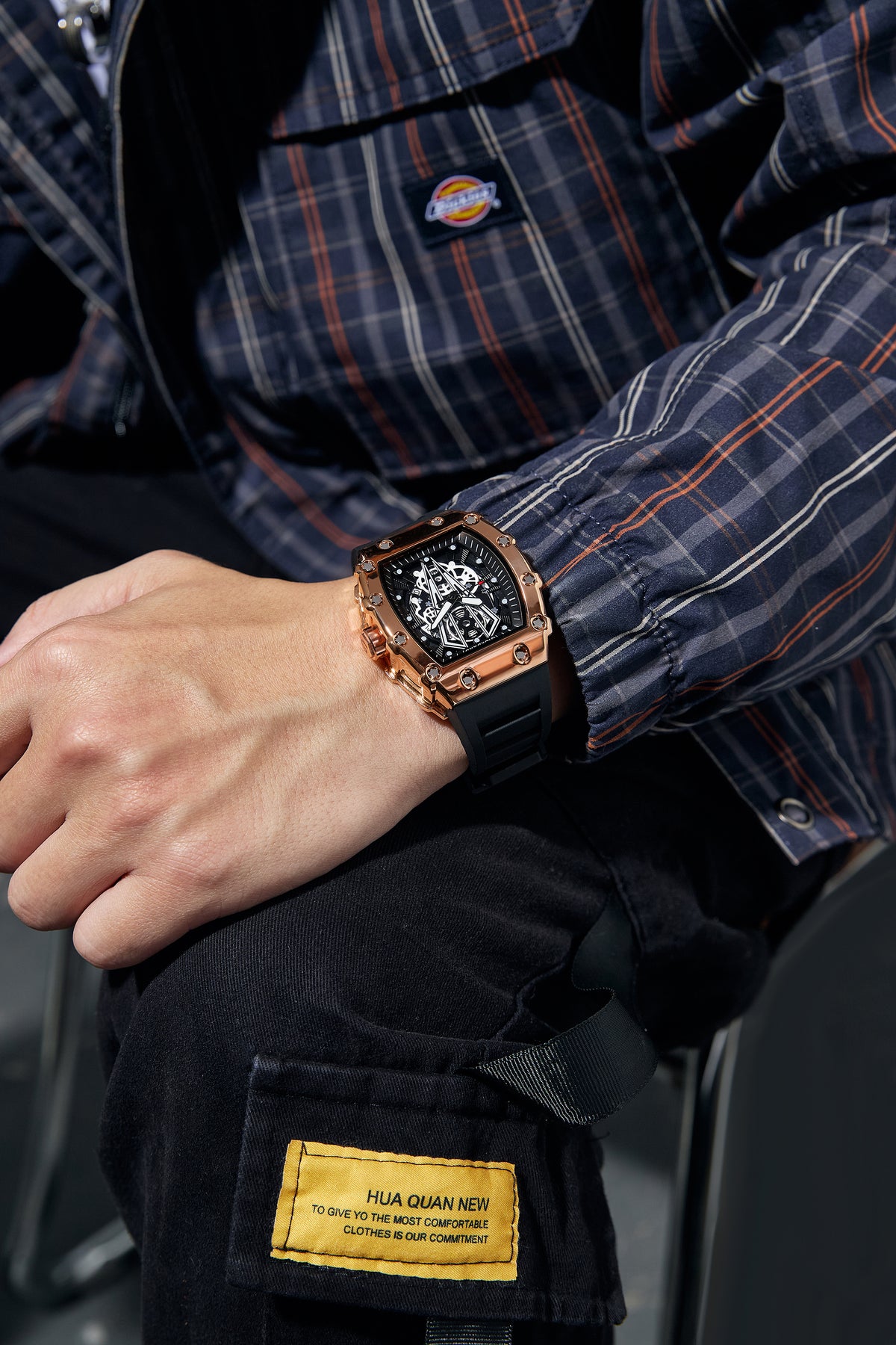 Giordano Analog Quartz Watch for Men with Skeleton Rectangle Black Dial ...