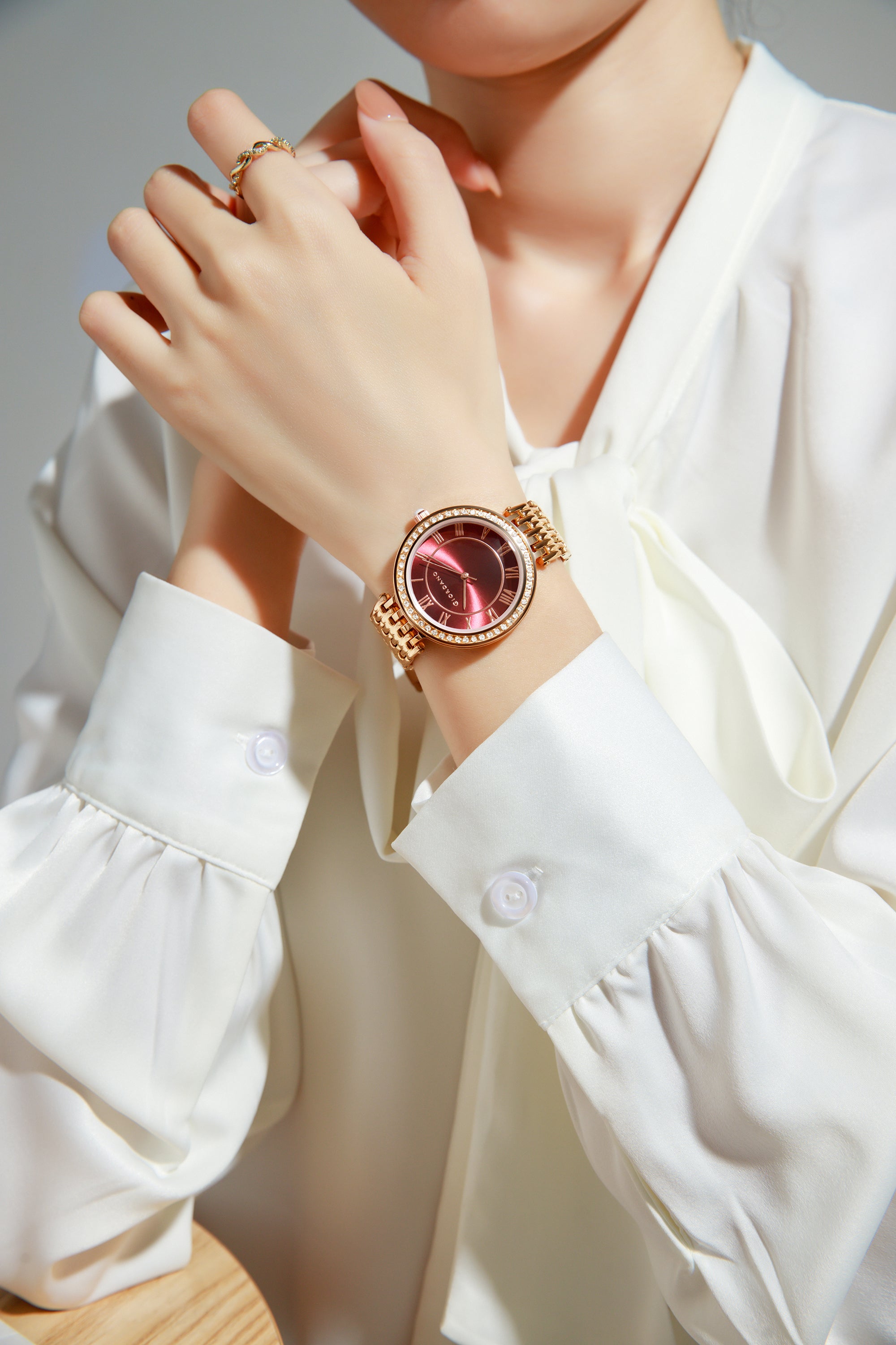 Giordano Eleganza Collection Watch for Women with Stainless Steel Strap and Crystal Embellished Bezel, Roman Numerals-A2083-88