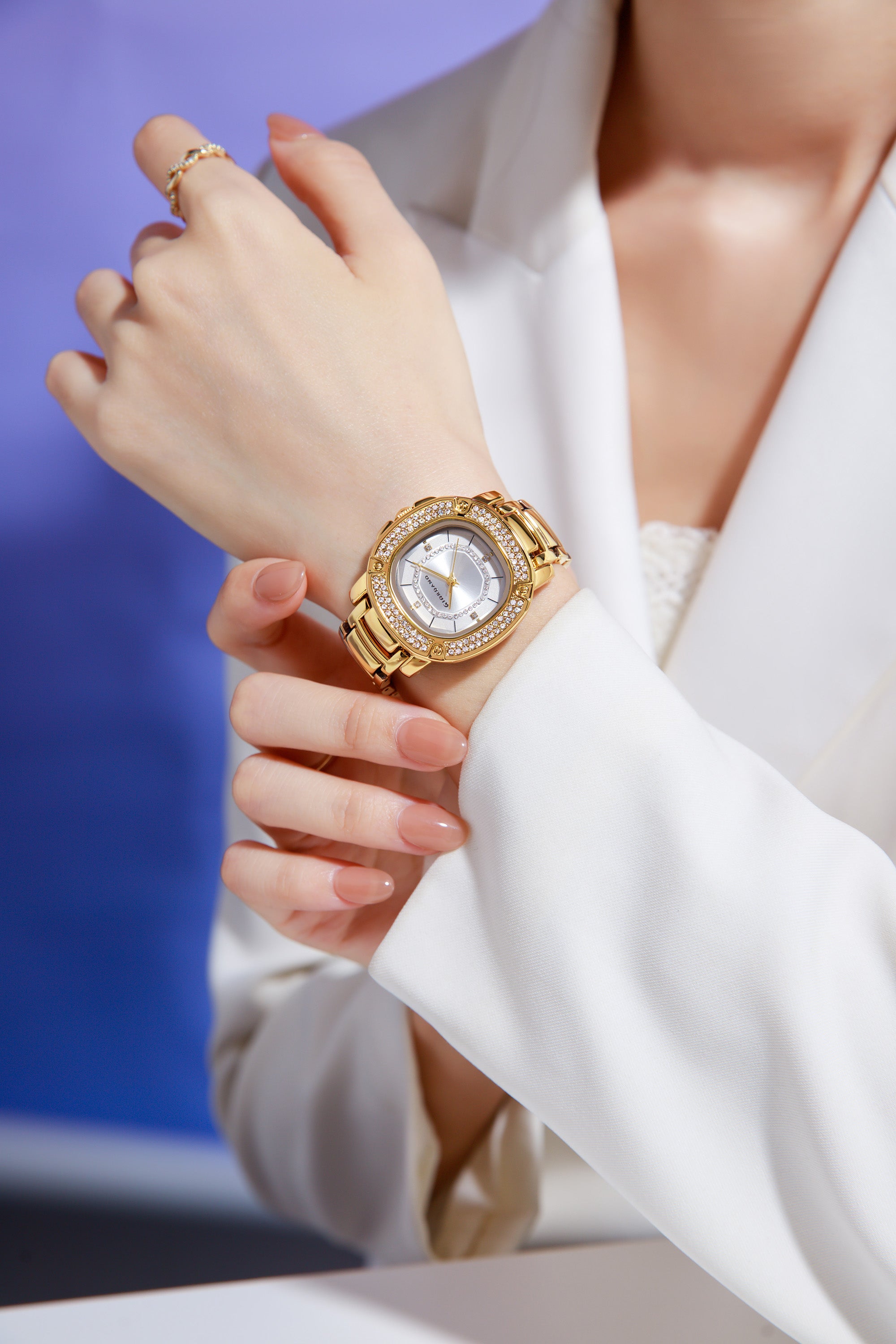 Giordano Analog dress Watch for Women with square dial , Crystal-Accented Bezel and stainless steel strap | GZ-60109-22