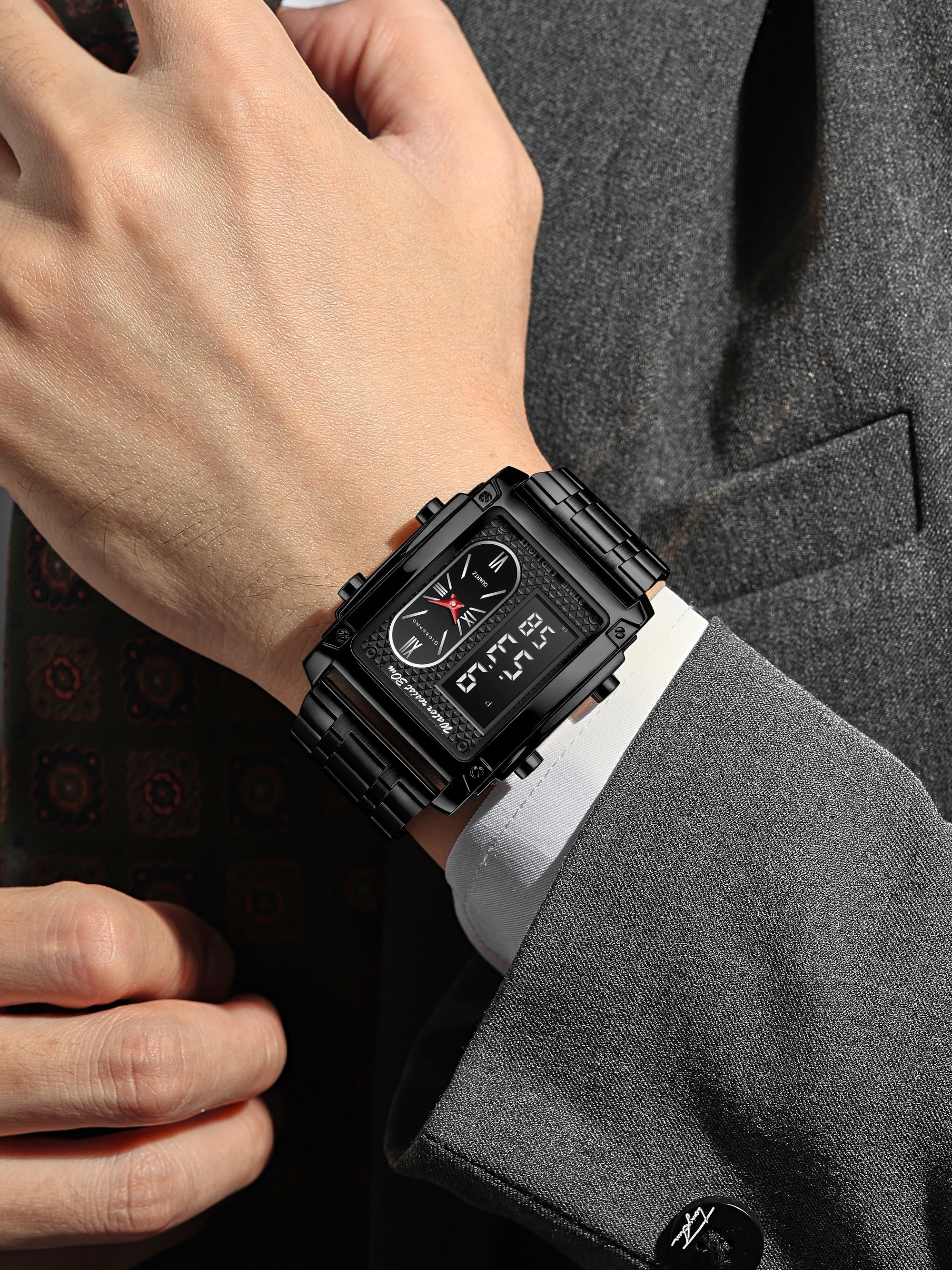 Giordano Analog-Digital Display Watch for Men Quartz Movement, LED Light, Dual Time, Date Function, Stainless Steel Strap - GZ-50184-11