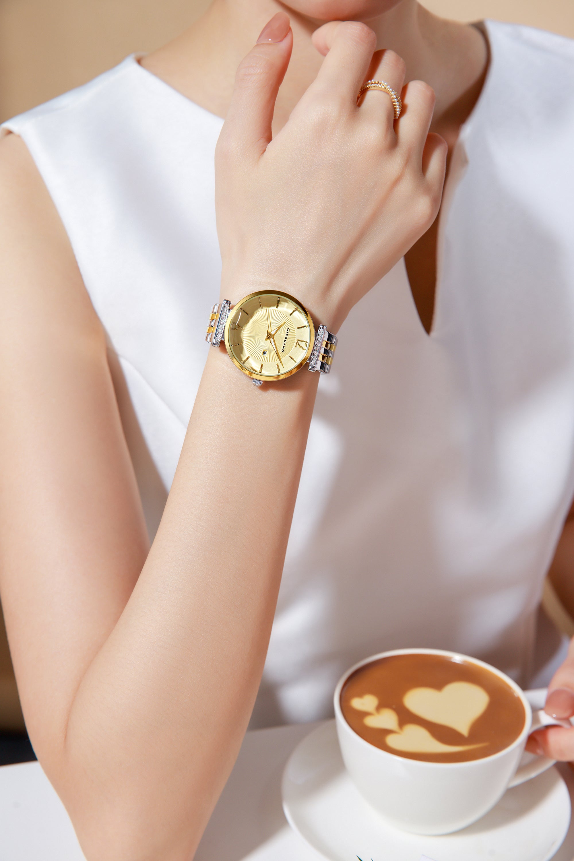 Giordano Exquisite Analog  Watch for Women with Round cut glass Textured Dial, Stainless Steel strap and date display | GZ-60111-11