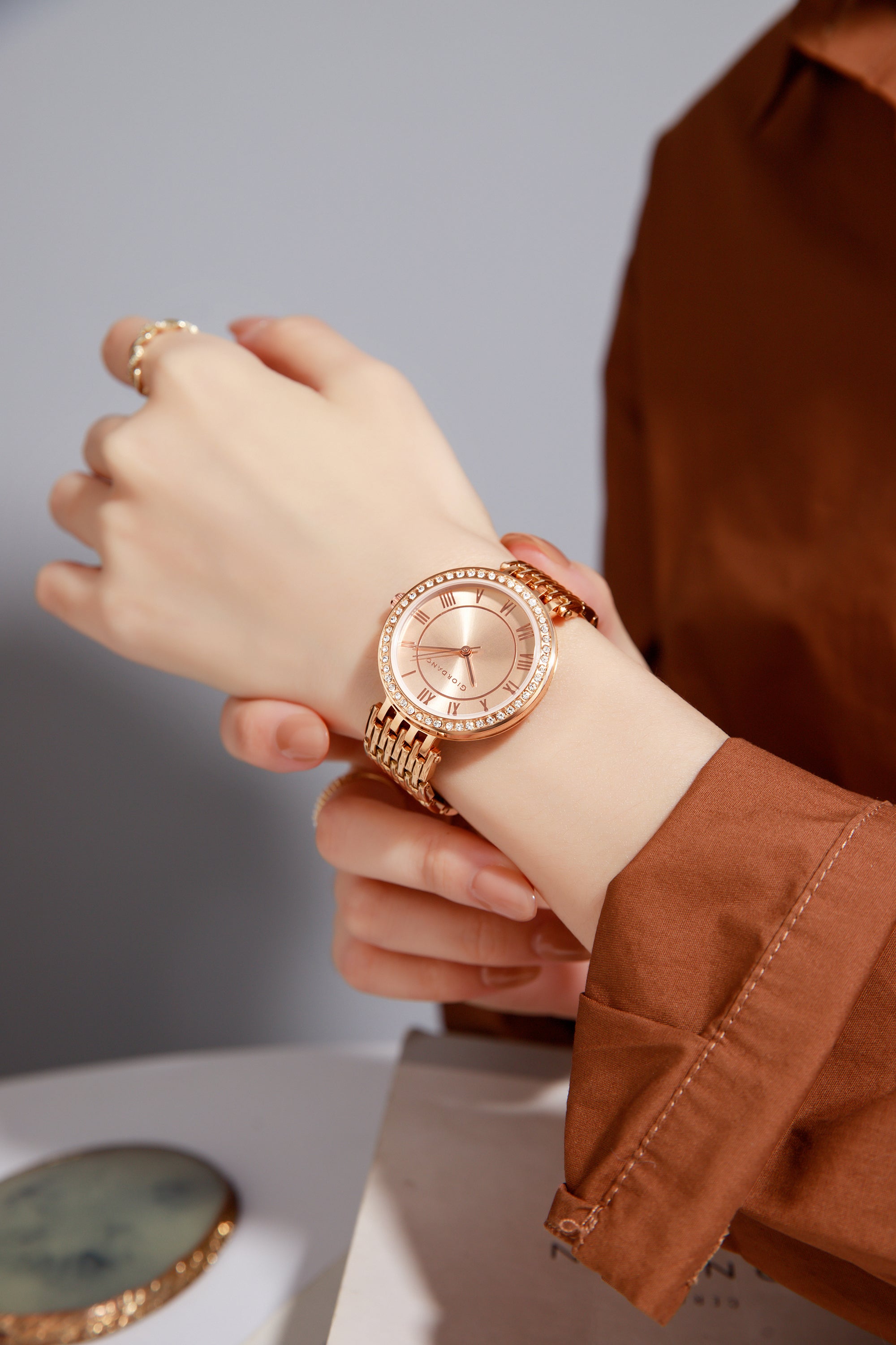 Giordano Eleganza Collection Watch for Women with Stainless Steel Strap and Crystal Embellished Bezel, Roman Numerals-A2083-66