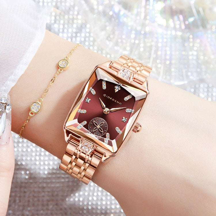 Giordano Analog Watch For Women - Rectangular Dial, Crystal Hour Markers And Rose Gold Stainless Steel Strap GZ-60102-33