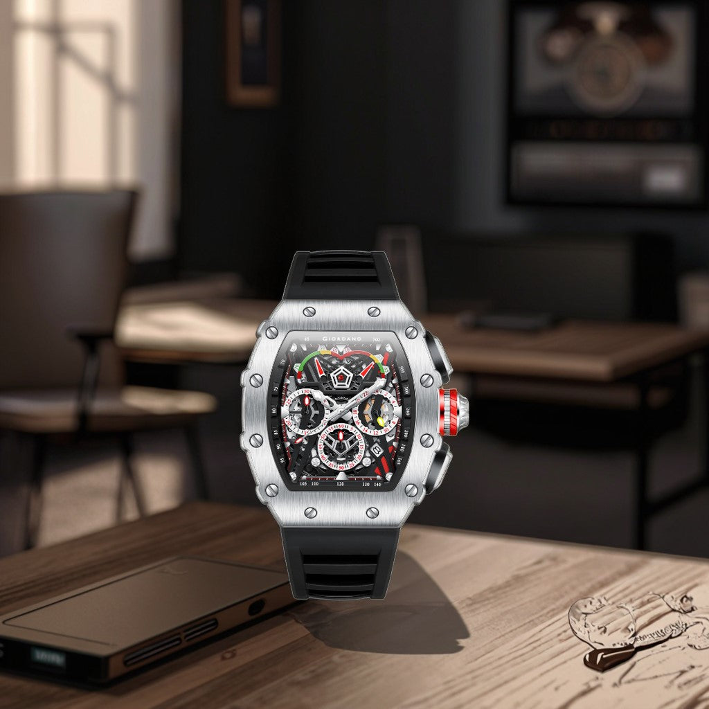 Giordano SPYDER Multifunction Watch - with Day, Date, and 24-Hour Sub-Dials | Water Resistant Square dial Unique Design Wrist Watch for Man | Best Gift for Males - GZ-50120-03