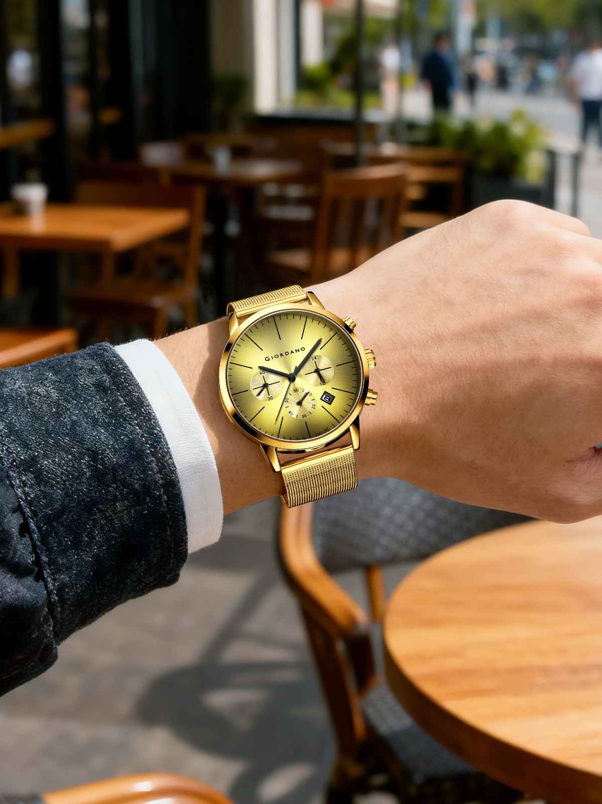 GIORDANO Formal Chronograph Watch for Men with Round Dial, Mesh Metal Strap, and Date Display - GZ-50183-33