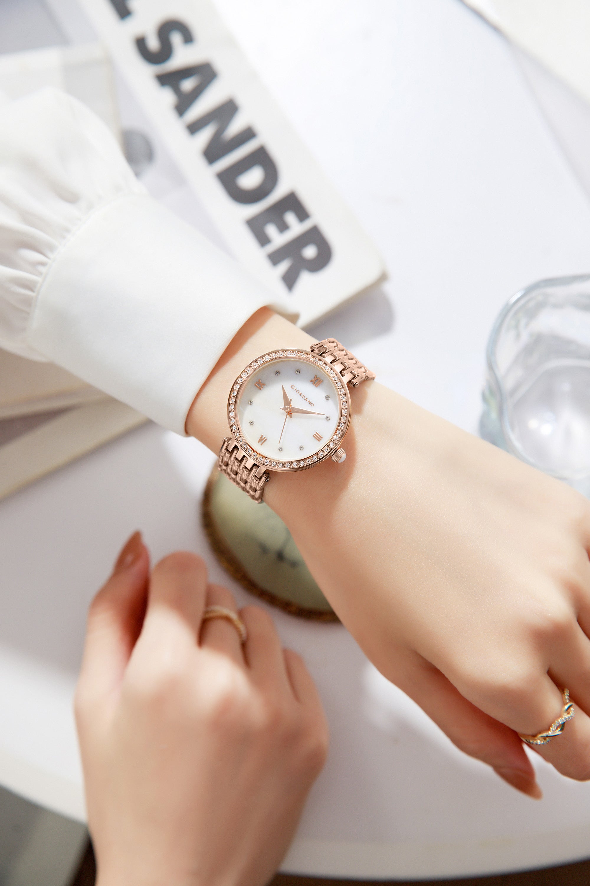 Giordano Analog Watch for Women with Stainless Steel Strap and Crystal Embellished Bezel, Roman Numerals | A2060-22