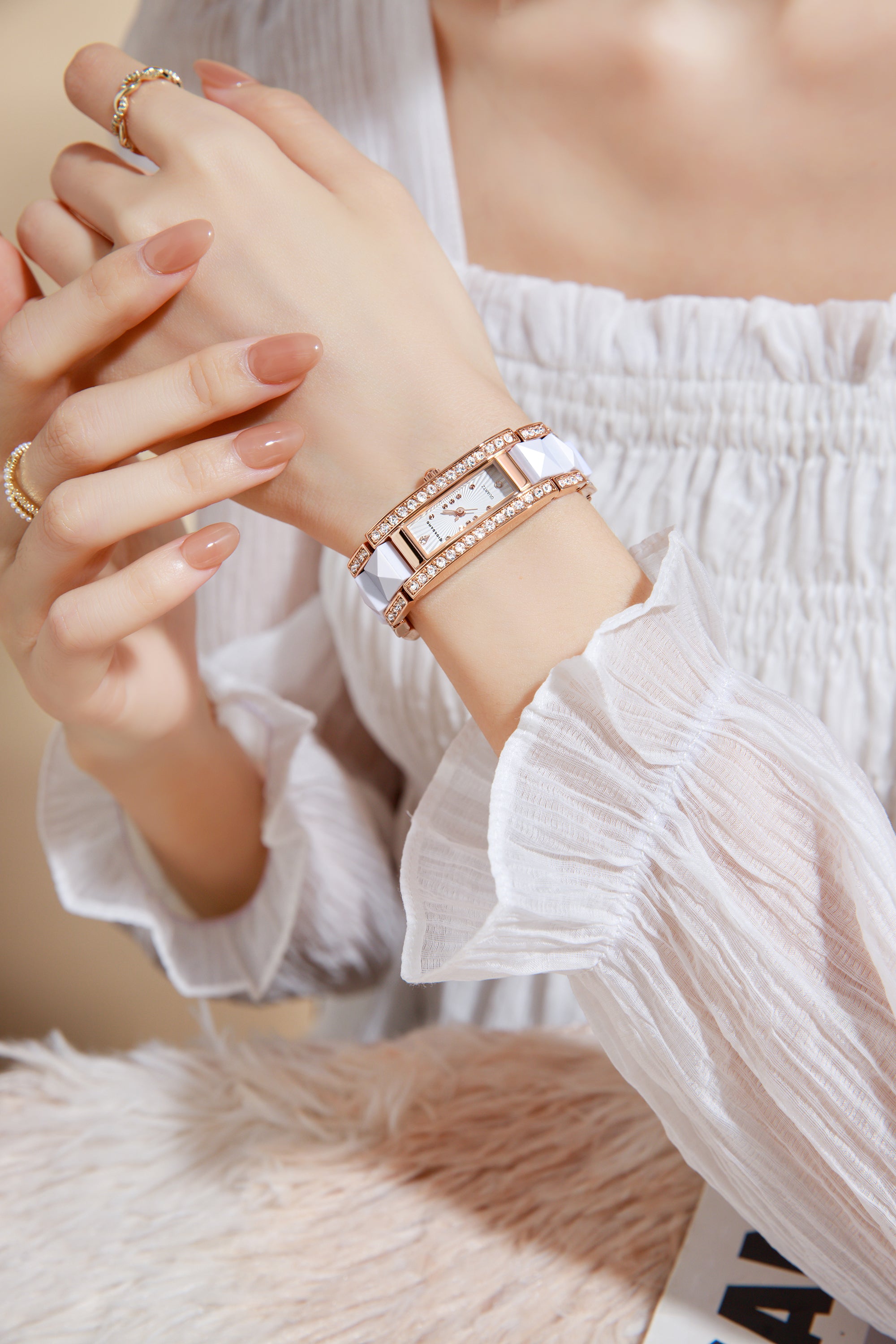 Giordano Luxury Crystal Studded Bracelet Watch for Women -  Elegant Rectangular Dial, Quartz Movement and stainless steel strap | GZ-60104-33