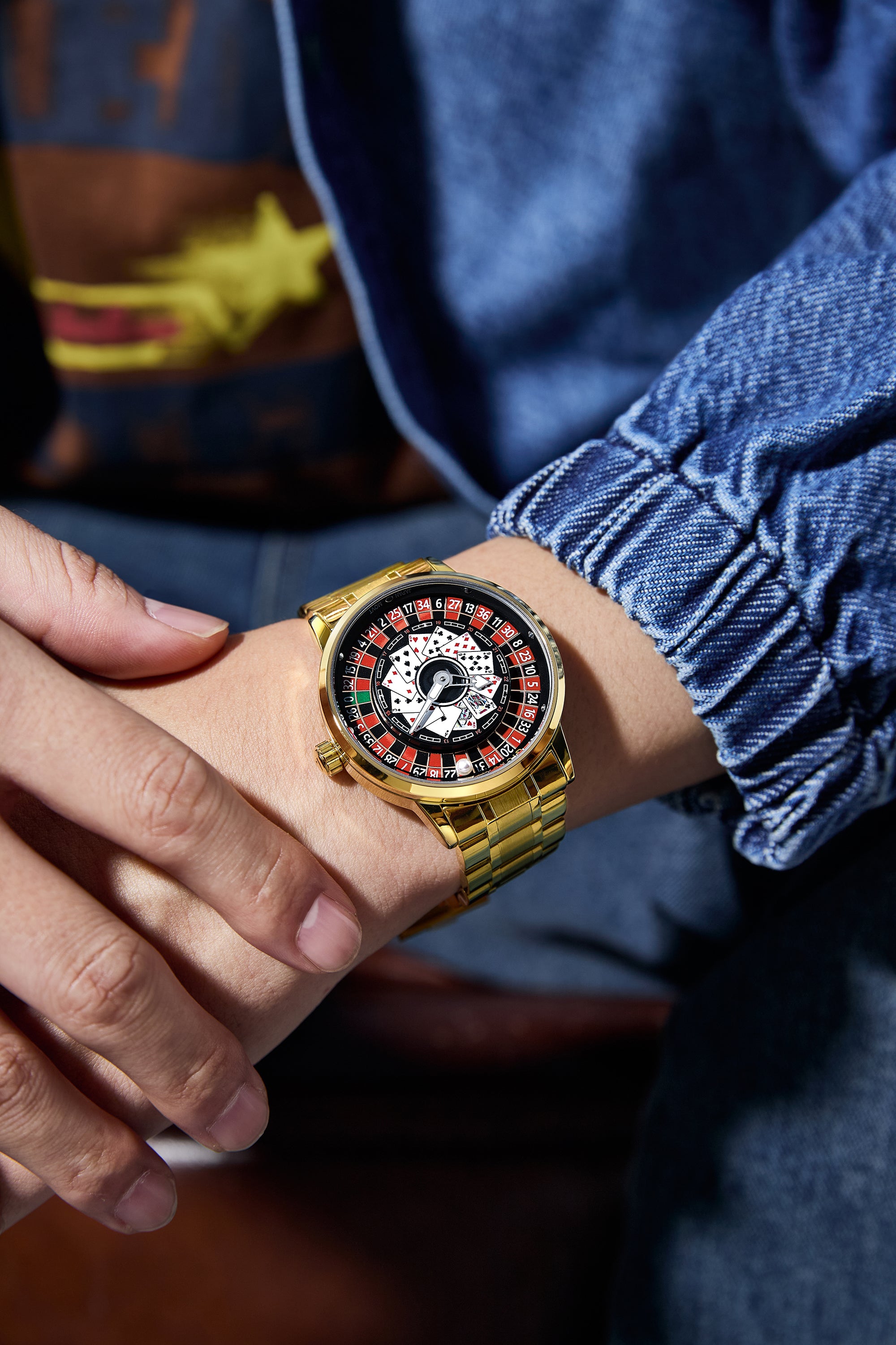 Giordano Casino Royale Analog Watch for Men– Unique Poker & Roulette Dial Design with Stainless Steel Strap – Stylish Luxury Watch GZ-50136-22