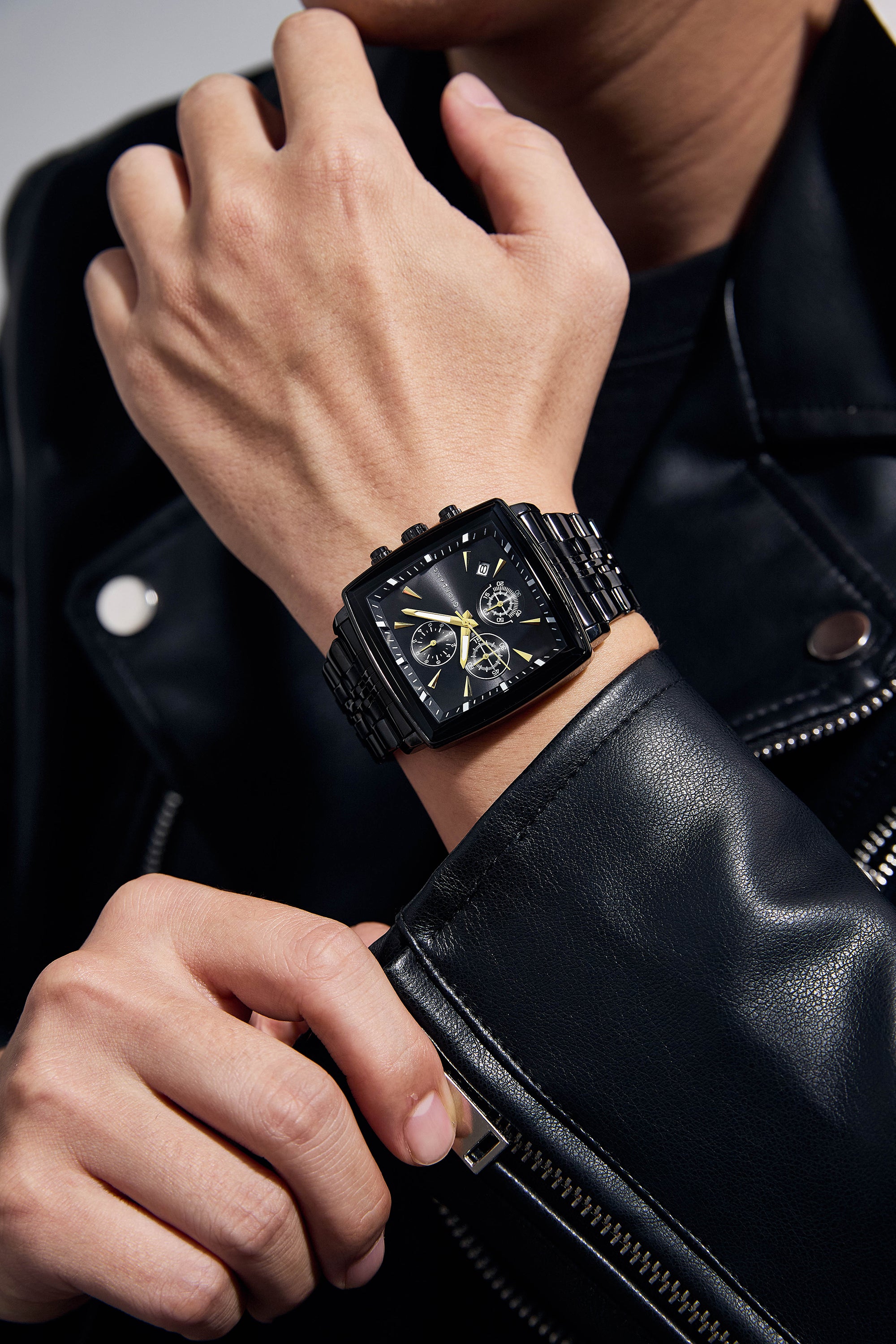 Giordano Multi Function Watch For Men With Square Black Dial, Stainless Steel Strap And Date Display GZ-50138-11