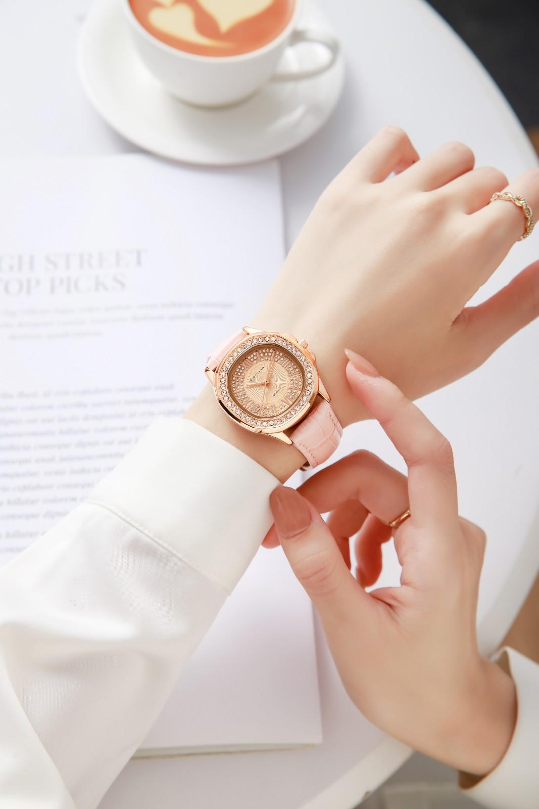 Giordano Luxury Analog Watch for Women with Crystal-Studded Bezel & Leather Strap – Octagonal Case, Elegant Quartz Wristwatch GZ-60141-33