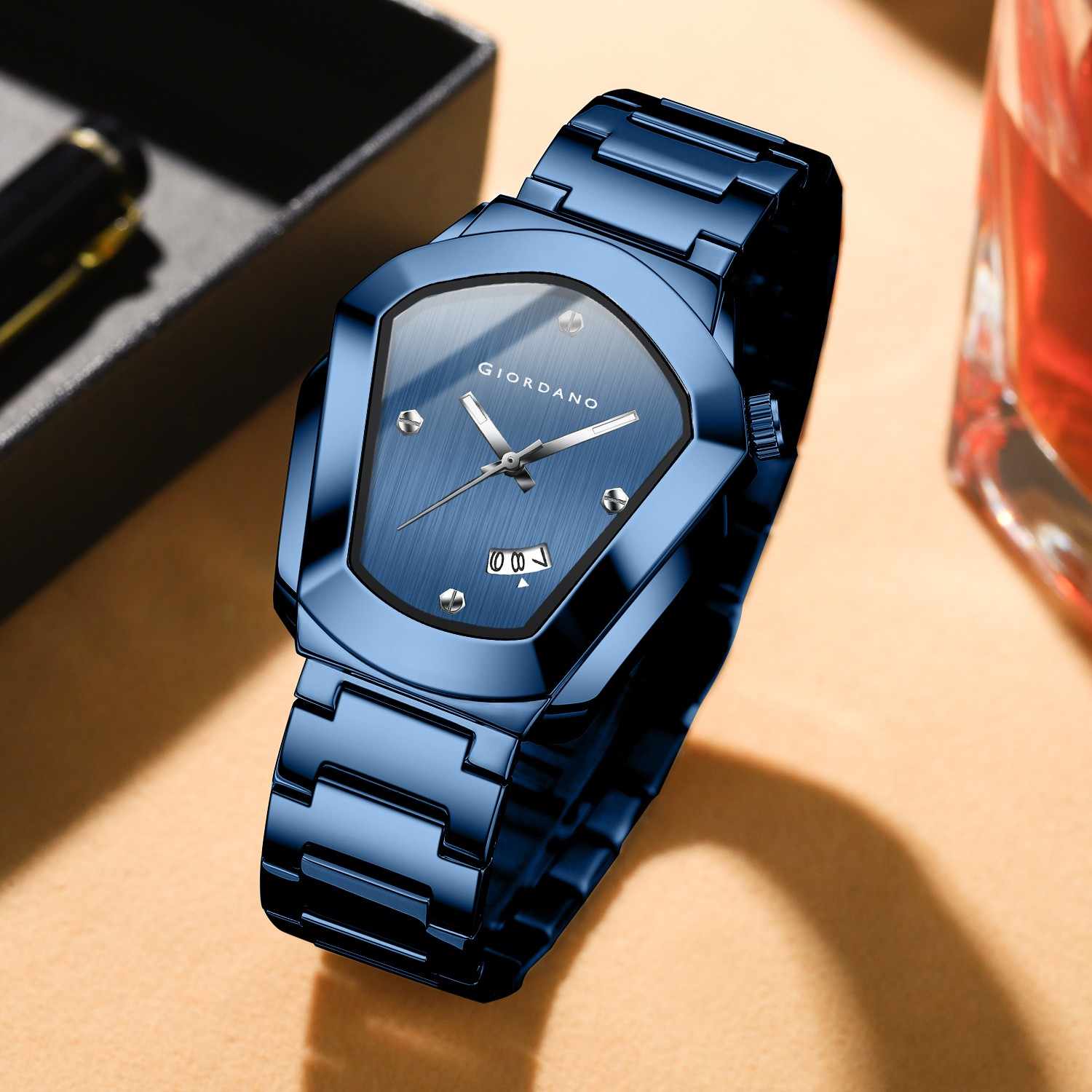 GIORDANO Elegant Analog Watch for Men with Unique Pentagon Dial, Stainless Steel Strap, Date Display, Water Resistant - GZ-50175-55