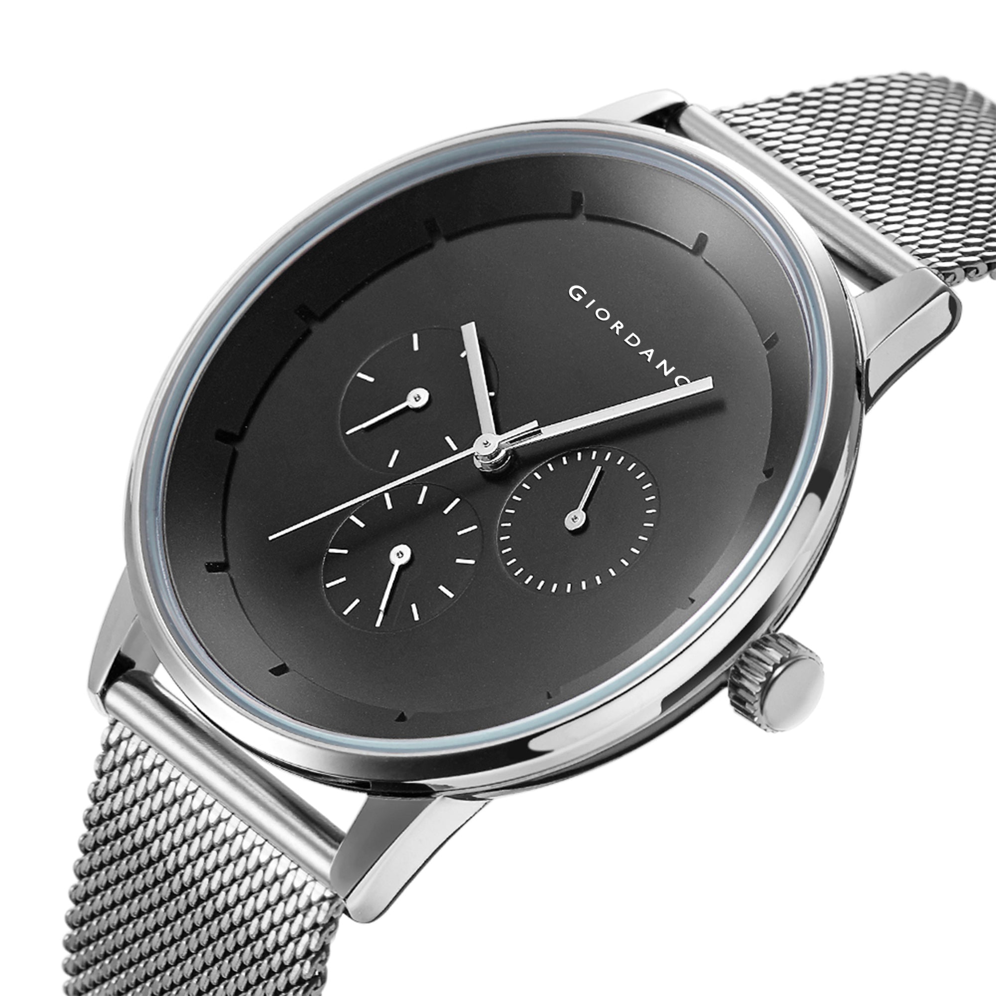 Giordano Skyscrapper Collection Multi-Function Rose Gold Watch for Man with White Dial and Rose Gold Metal Mesh Strap Wrist Watches for Men, with Classy Mesh Band | GZ-50005-11