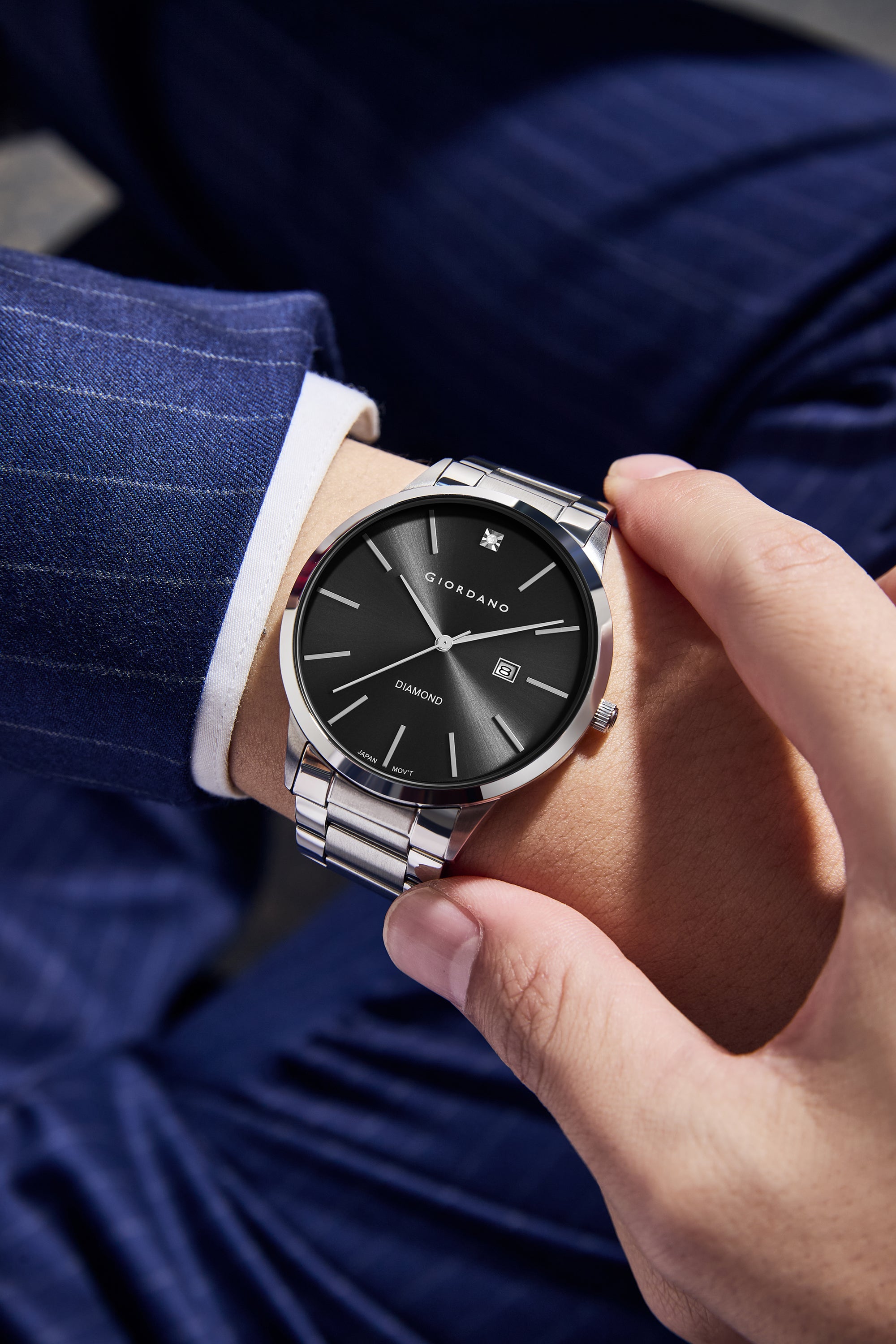 Giordano Classic Analog Watch for Men with Diamond Marked Dial and Stainless Steel Strap | GZ-50101-11