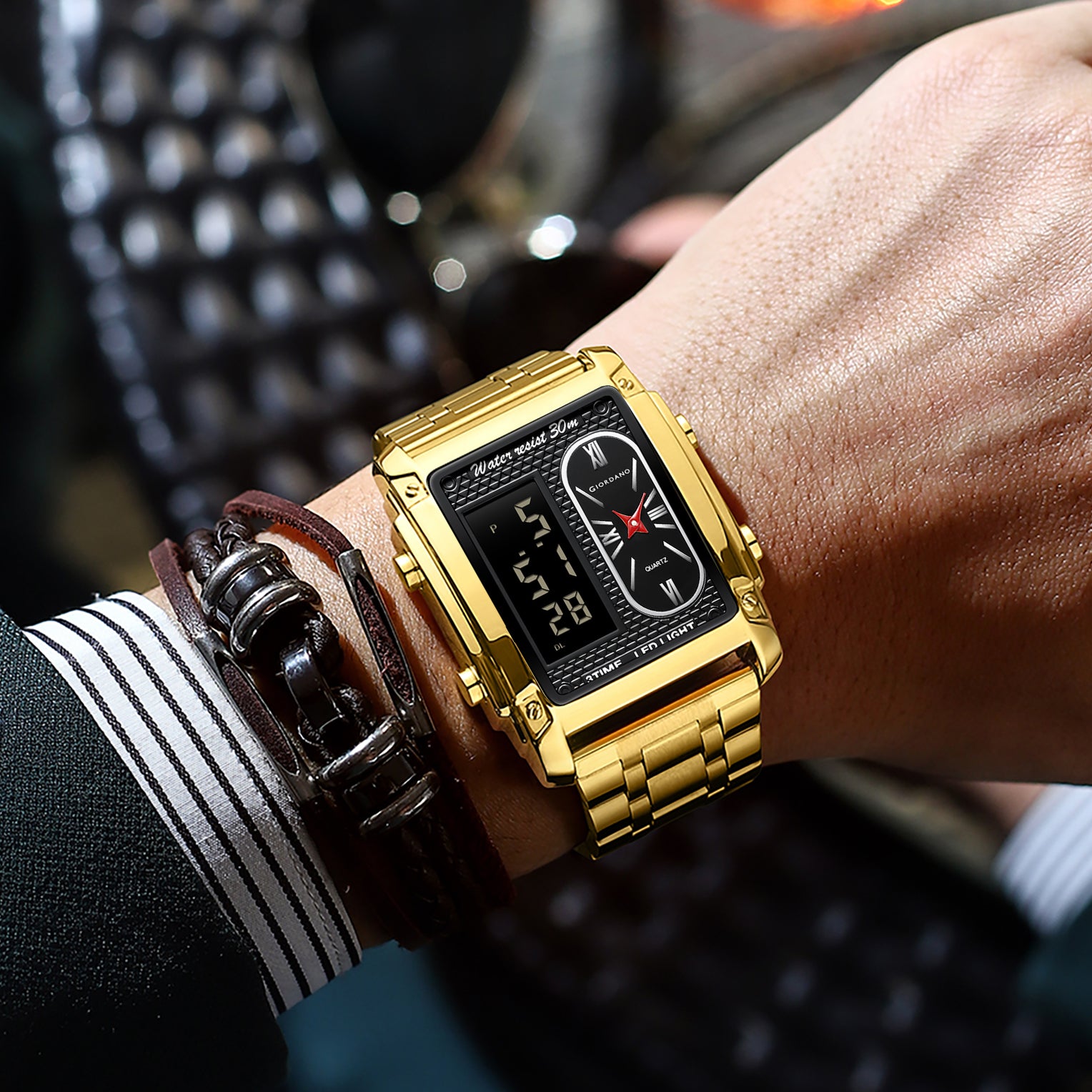 Giordano Analog-Digital Display Watch for Men Quartz Movement, LED Light, Dual Time, Date Function, Stainless Steel Strap - GZ-50184-22