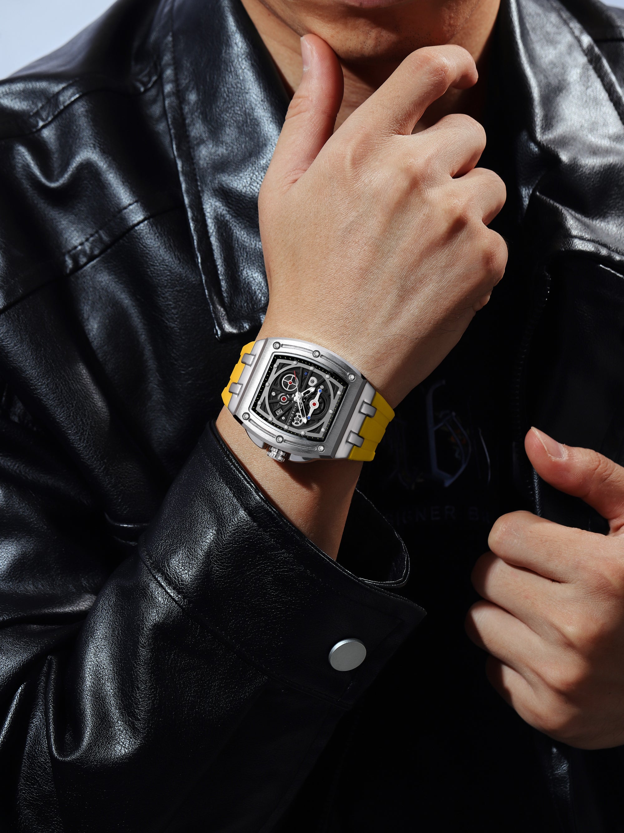 Giordano Sqaure Analog Casual Sporty Watch for Men – Mechanical-Inspired Dial, Date Display, Quartz Movement and Comfortable Silicone Strap | GZ-50151-04