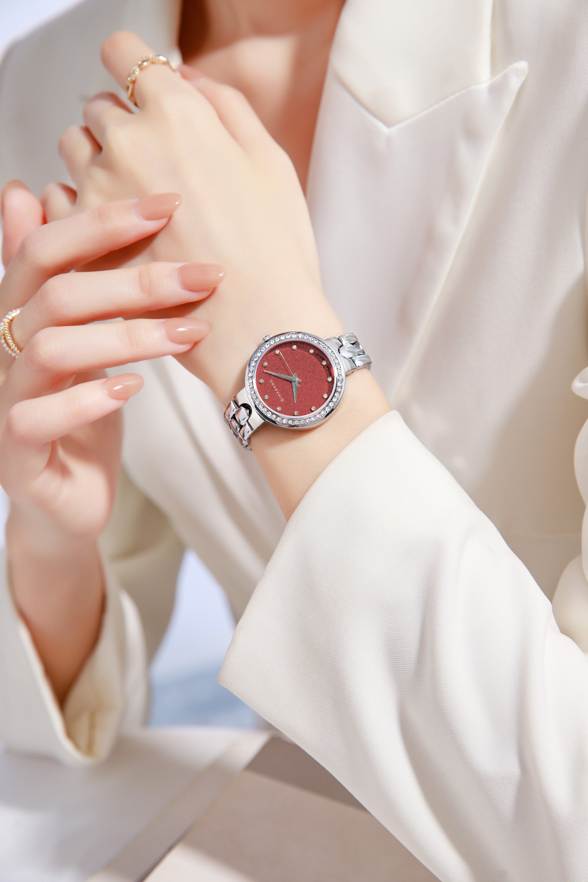 Giordano Silver Shimmer Collection Analog Watch for Women with Diamond Studded Case, Shimmer Dial and Stylish Stainless Steel Strap A2068-22