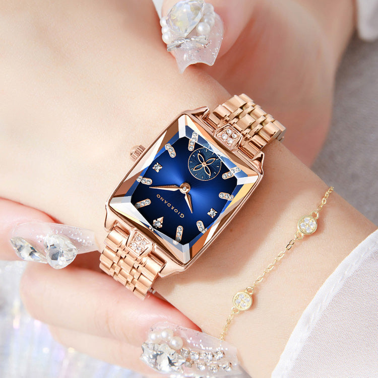 Giordano Analog Watch For Women - Rectangular Dial, Crystal Hour Markers And Rose Gold Stainless Steel Strap GZ-60102-22