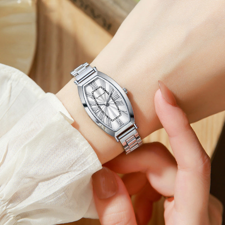 Giordano Silver oval shape Dial Watch for women – Elegant Roman Numerals, Stainless Steel Strap, Sleek Analog Design GZ-60100-11