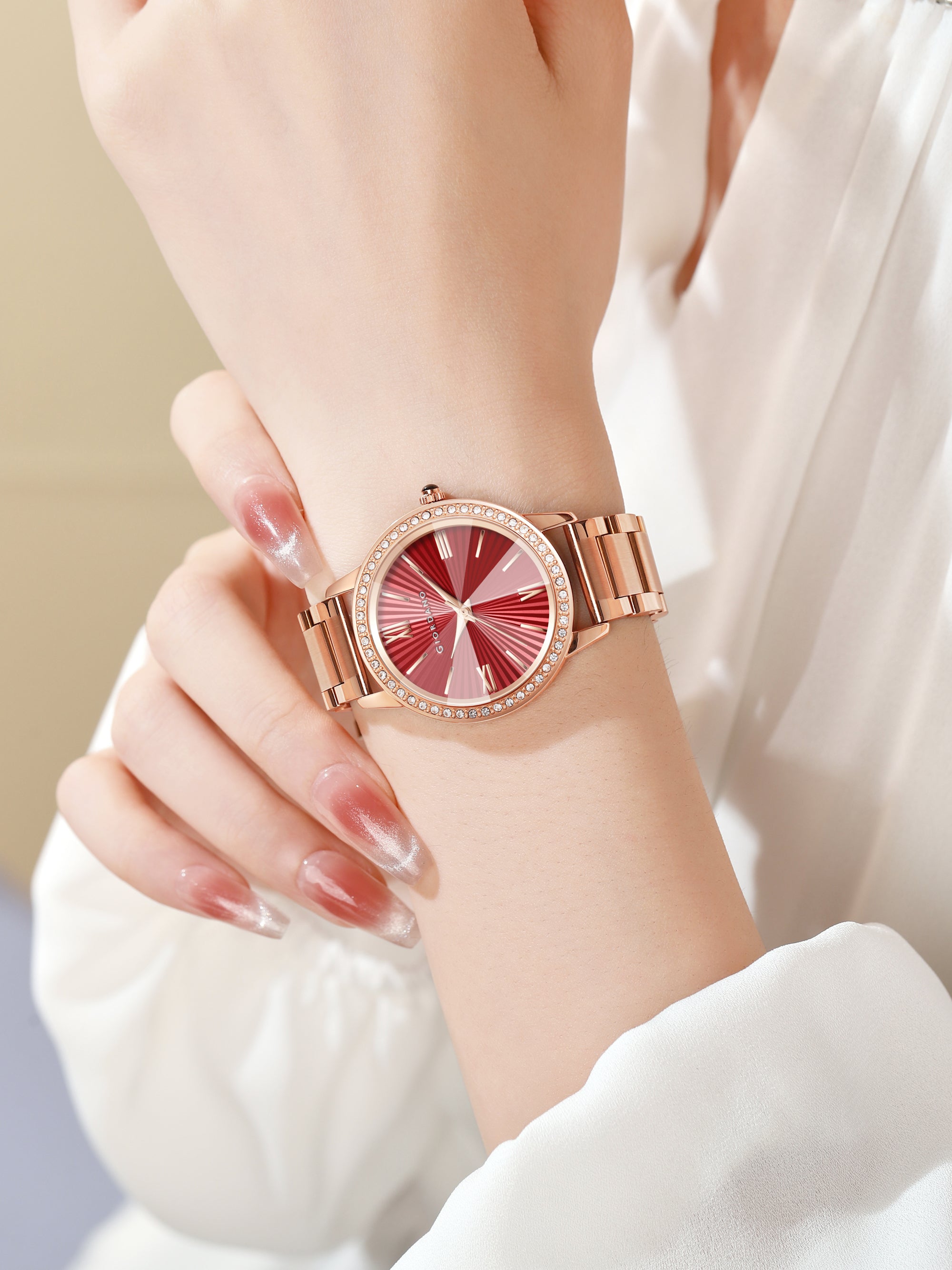 Giordano classic Watch for Women with Round Diamond Cut Glass Dial, Elegant Stainless Steel Strap with Quartz Movement | GZ-60118-22