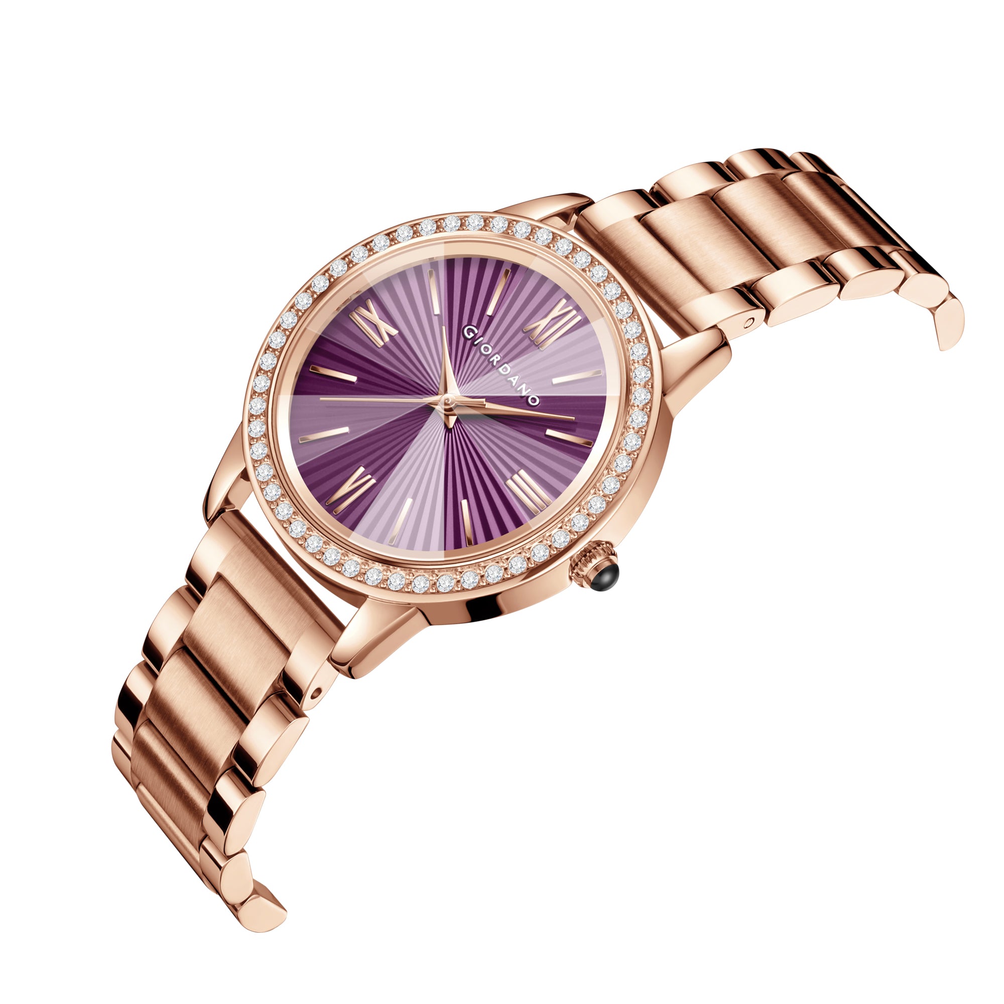 Giordano classic Watch for Women with Round Diamond Cut Glass Dial, Elegant Stainless Steel Strap with Quartz Movement | GZ-60118-33