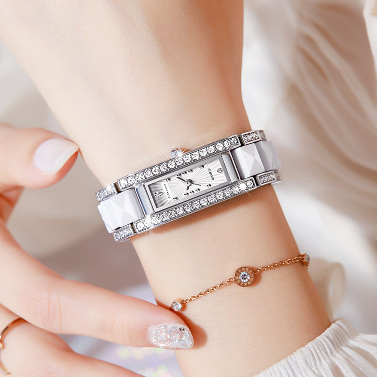 Giordano Luxury Crystal Studded Bracelet Watch for Women -  Elegant Rectangular Dial, Quartz Movement and stainless steel strap | GZ-60104-22