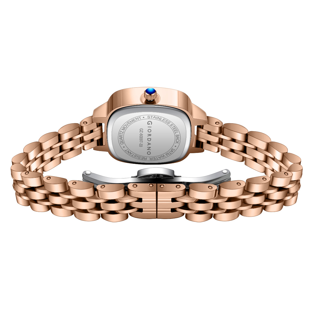 Giordano Elegant Square Rose Gold Watch for Women – Crystal & Roman Hour Markers, Day-Date Display, Stainless Steel Strap | GZ-60097-33